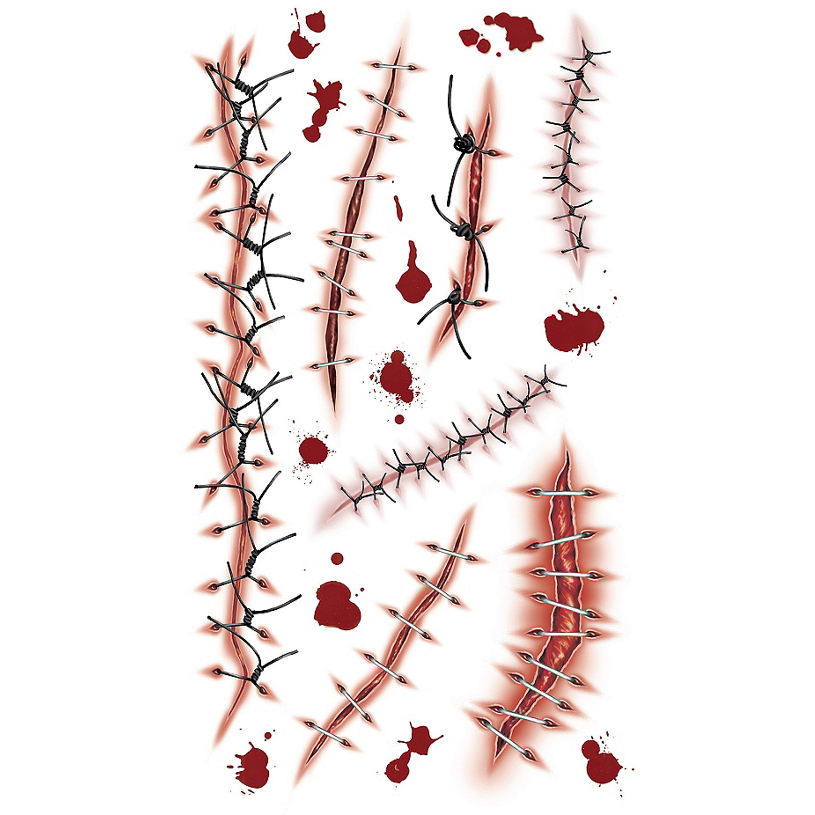 Stitches and Blood Spatters Tattoos (Pack of 14)