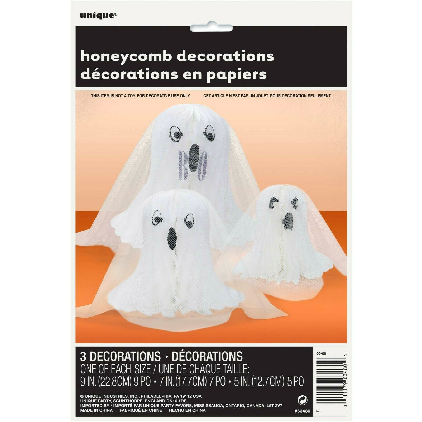 Ghost Honeycomb and Mesh Decorations (Pack of 3)