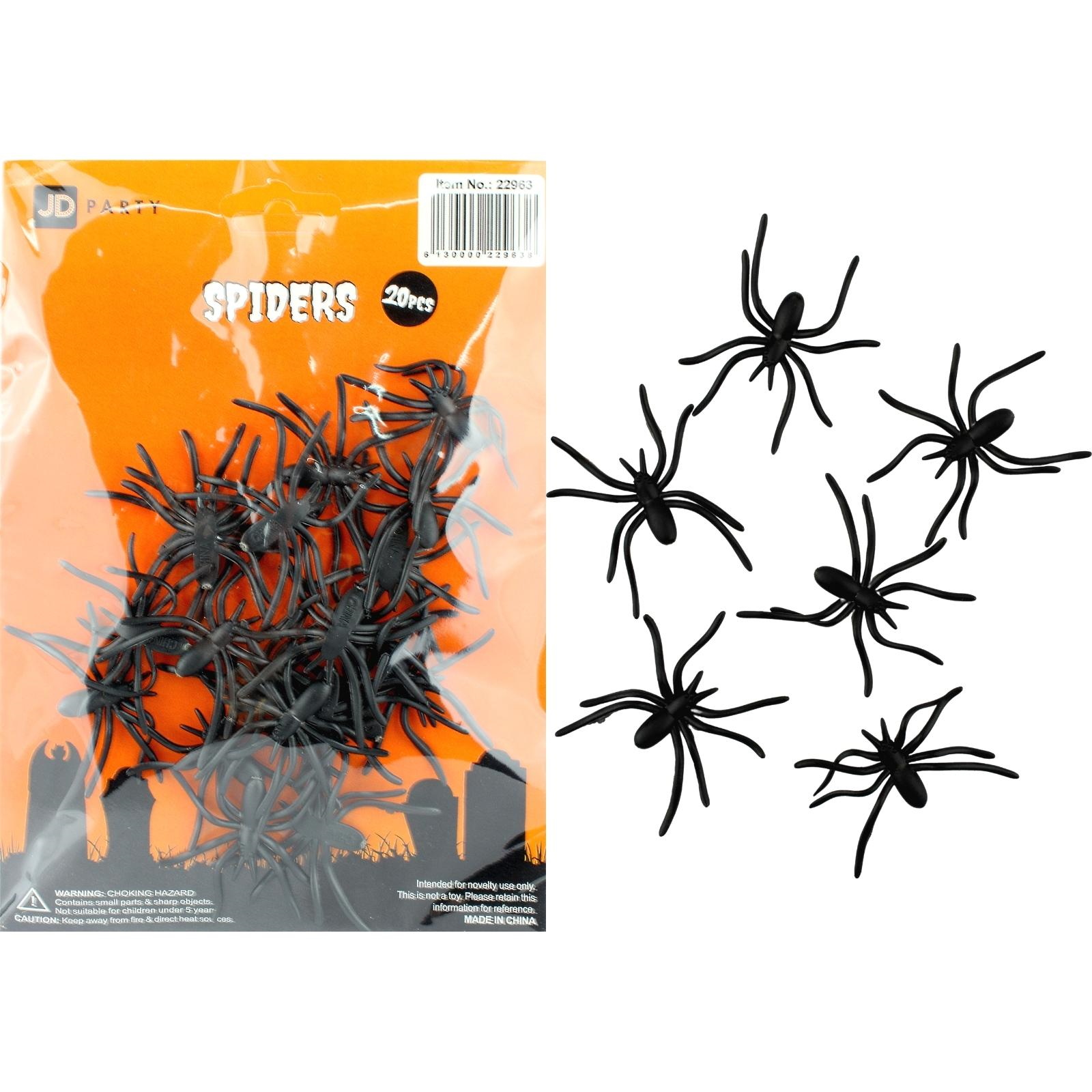 Black Plastic Spiders (Pack of 20)