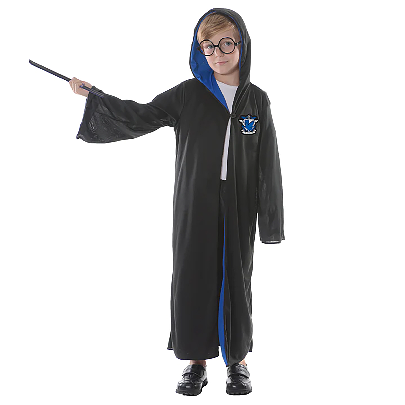 Blue Hooded Wizard Robe With Glasses (6-9 Years)