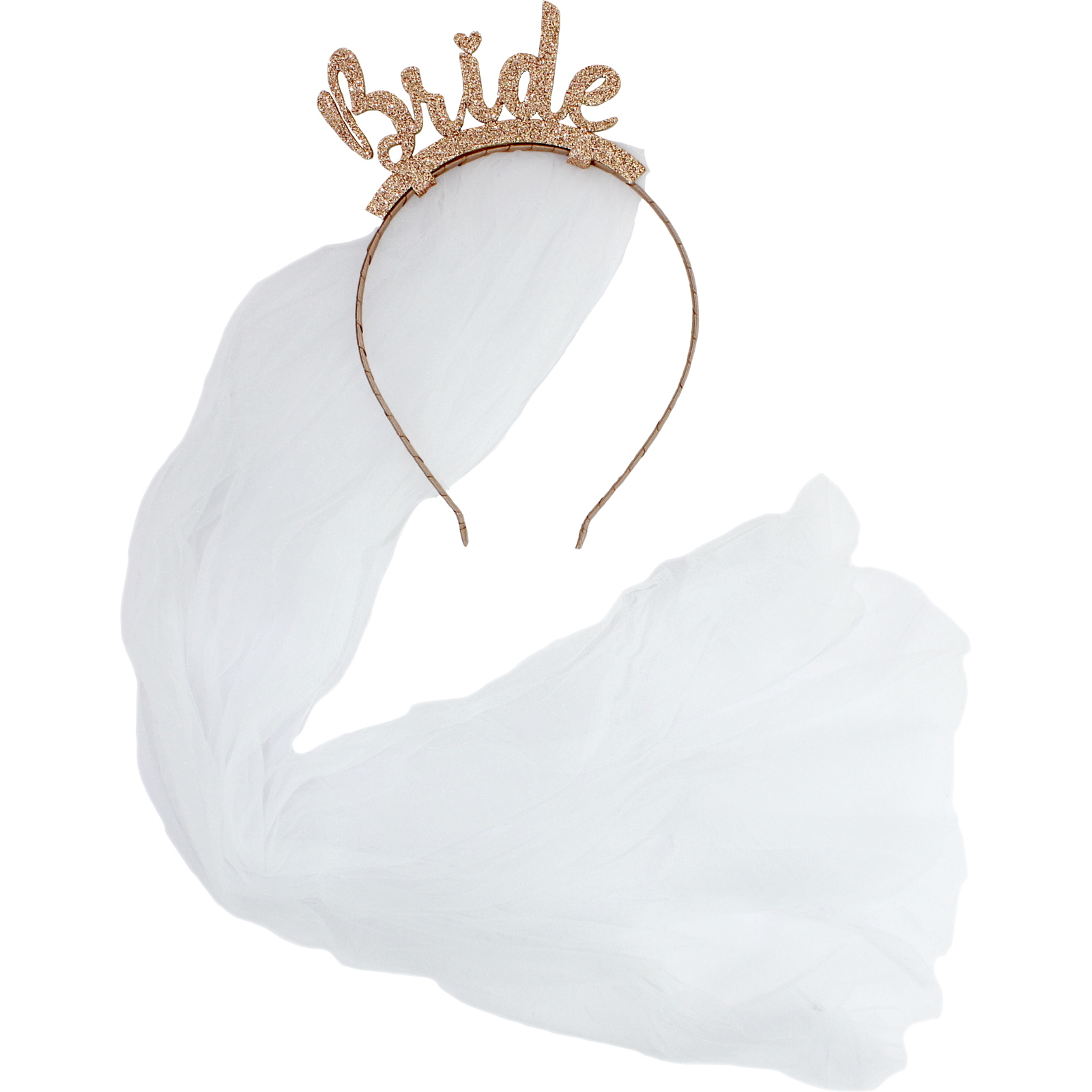 Rose Gold Glitter Bride Headband with Veil