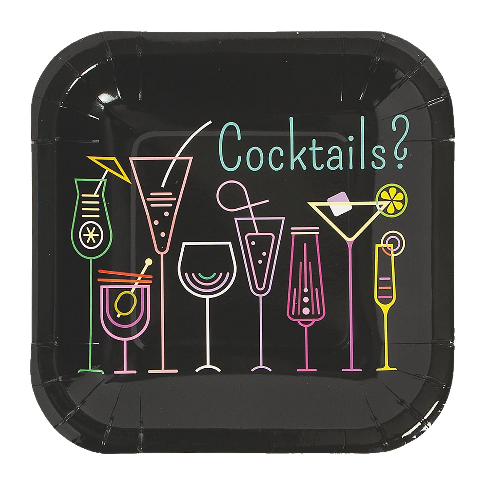 Cocktail Party Small Square Paper Plates (Pack of 8)