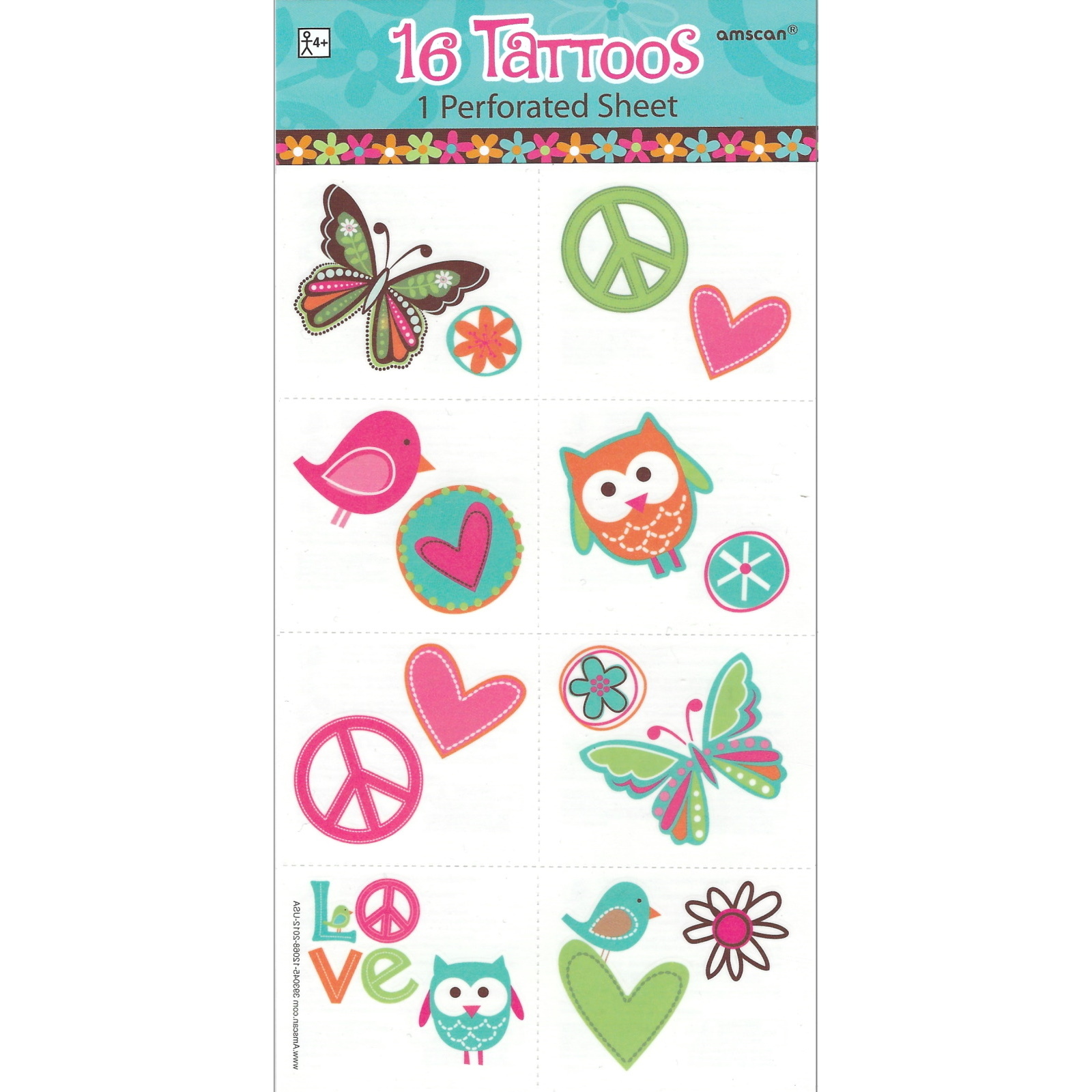 Boho Hippie Chick Tattoos (Pack of 8)