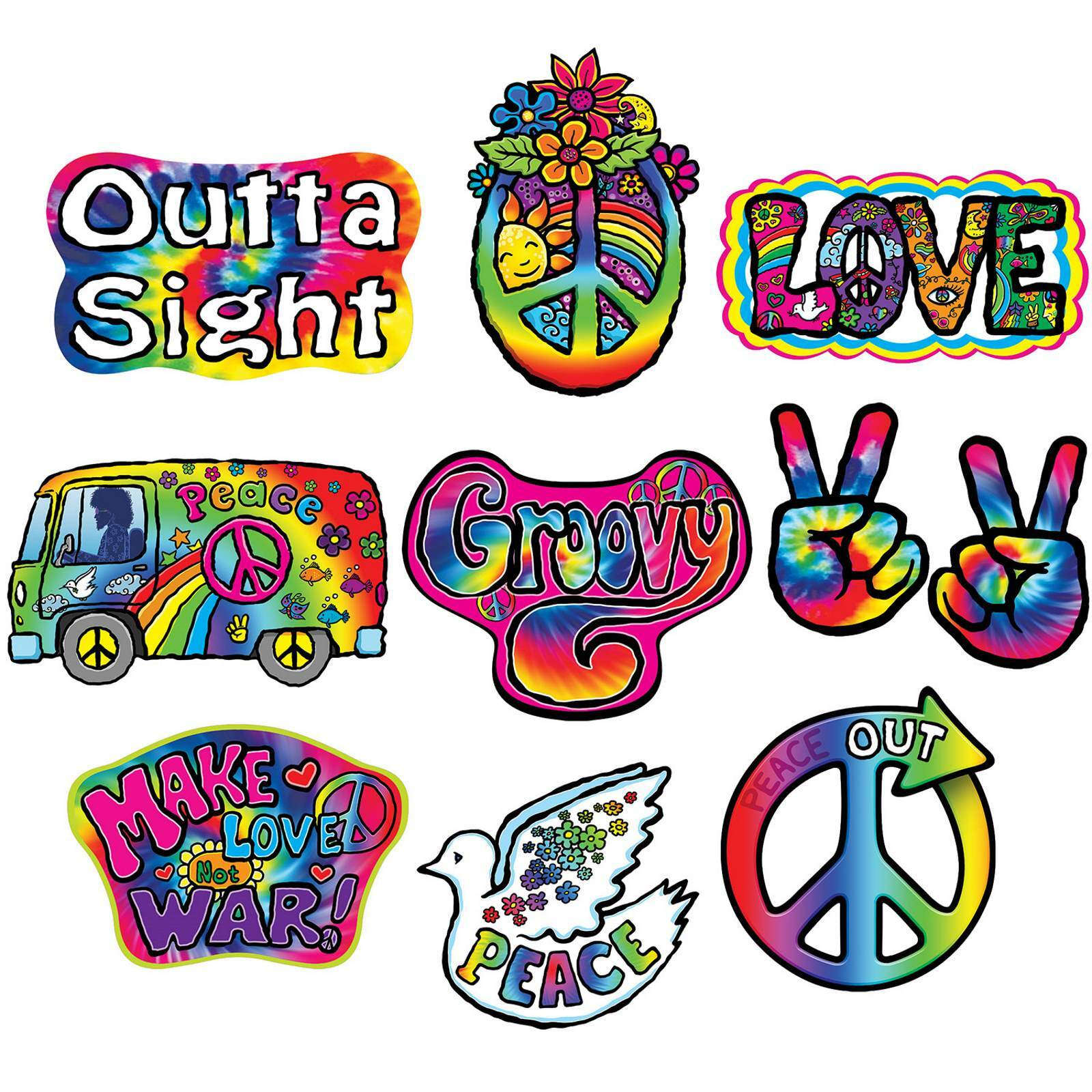 60's Cutout Decorations (Pack of 10)