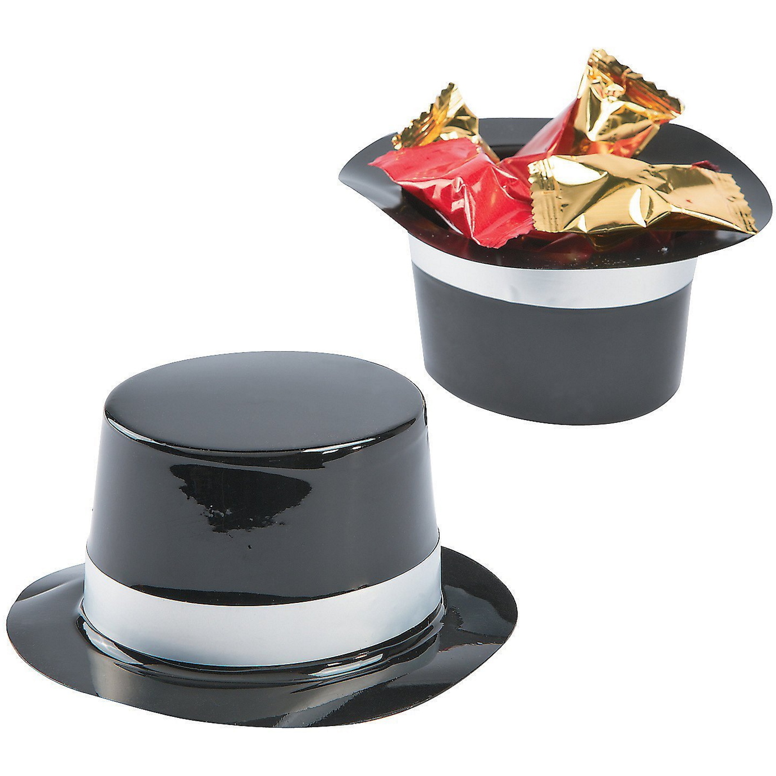 Mini Plastic Black Top Hats (Pack of 12)