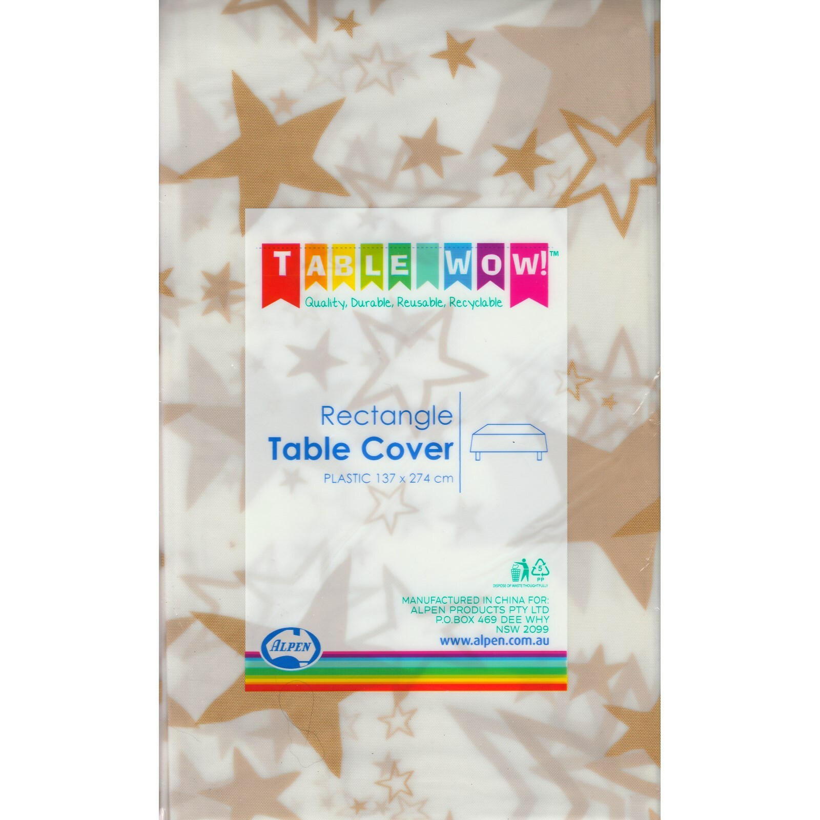Gold Stars Clear Plastic Tablecloth