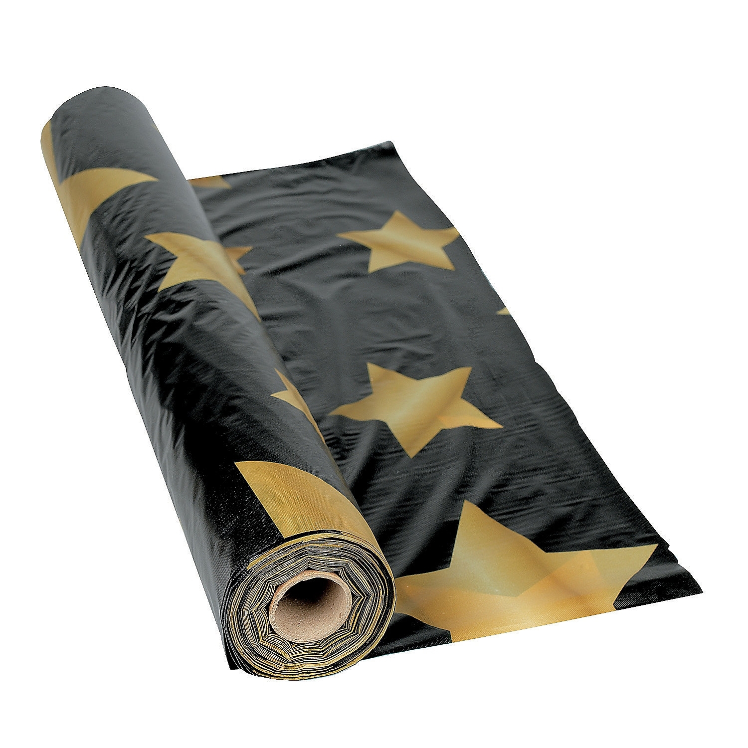 Gold Stars Black Plastic Tablecloth Table Roll 30m