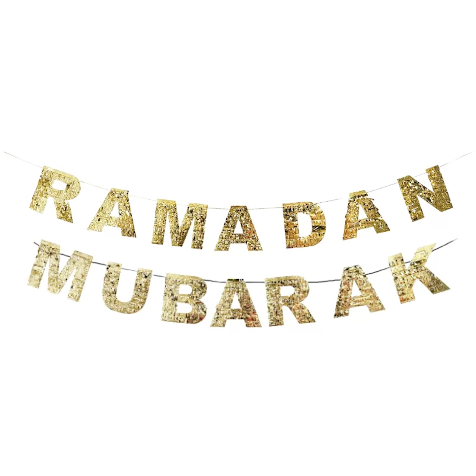 Ramadan Mubarak Gold Tinsel Letter Banner 4m