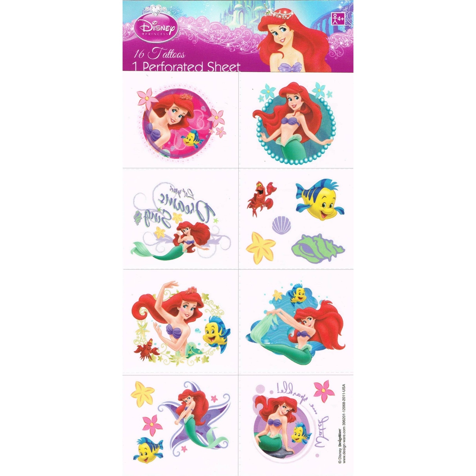 Ariel The Little Mermaid Tattoos (1 Sheet)