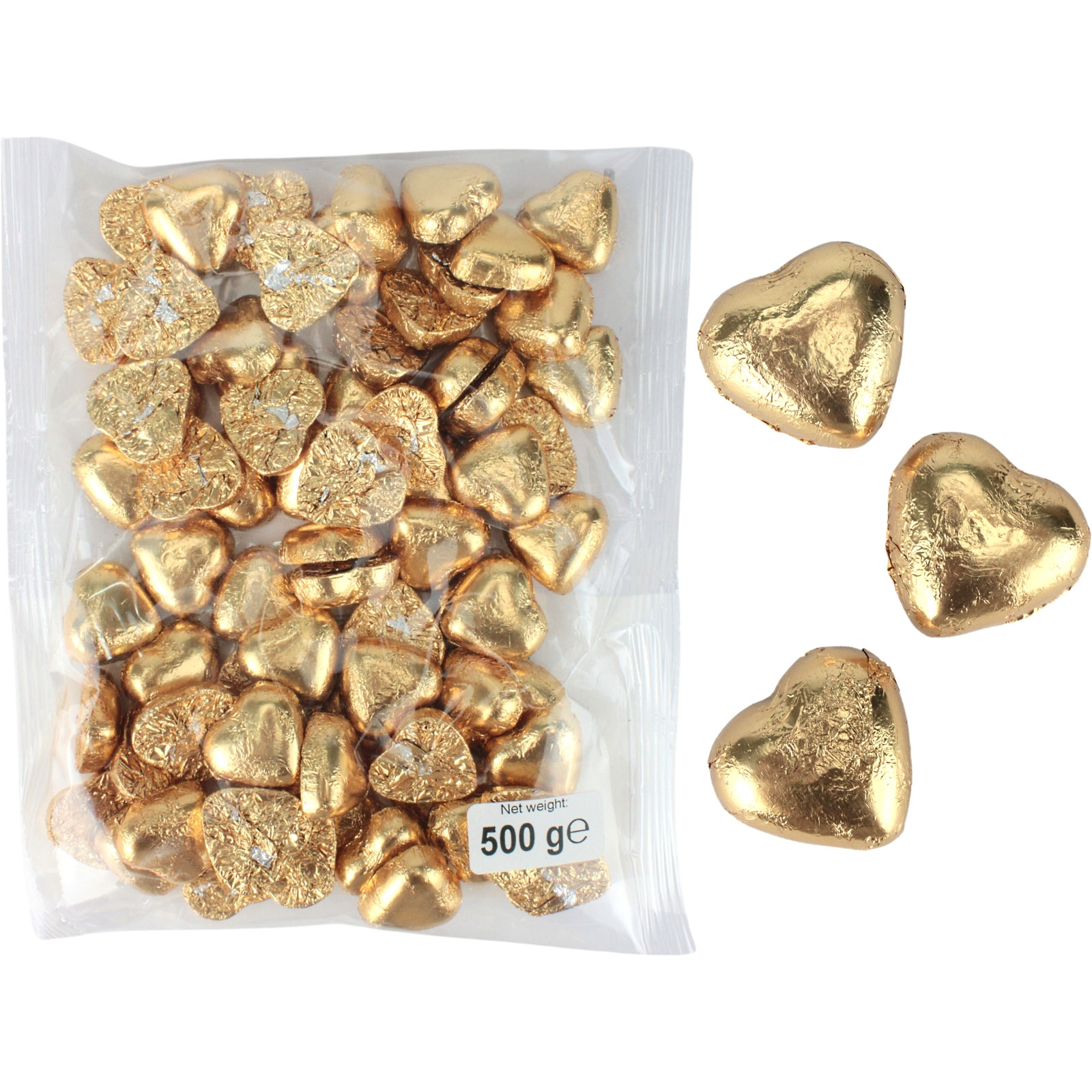 Gold Chocolate Foil Hearts (500g Bag)