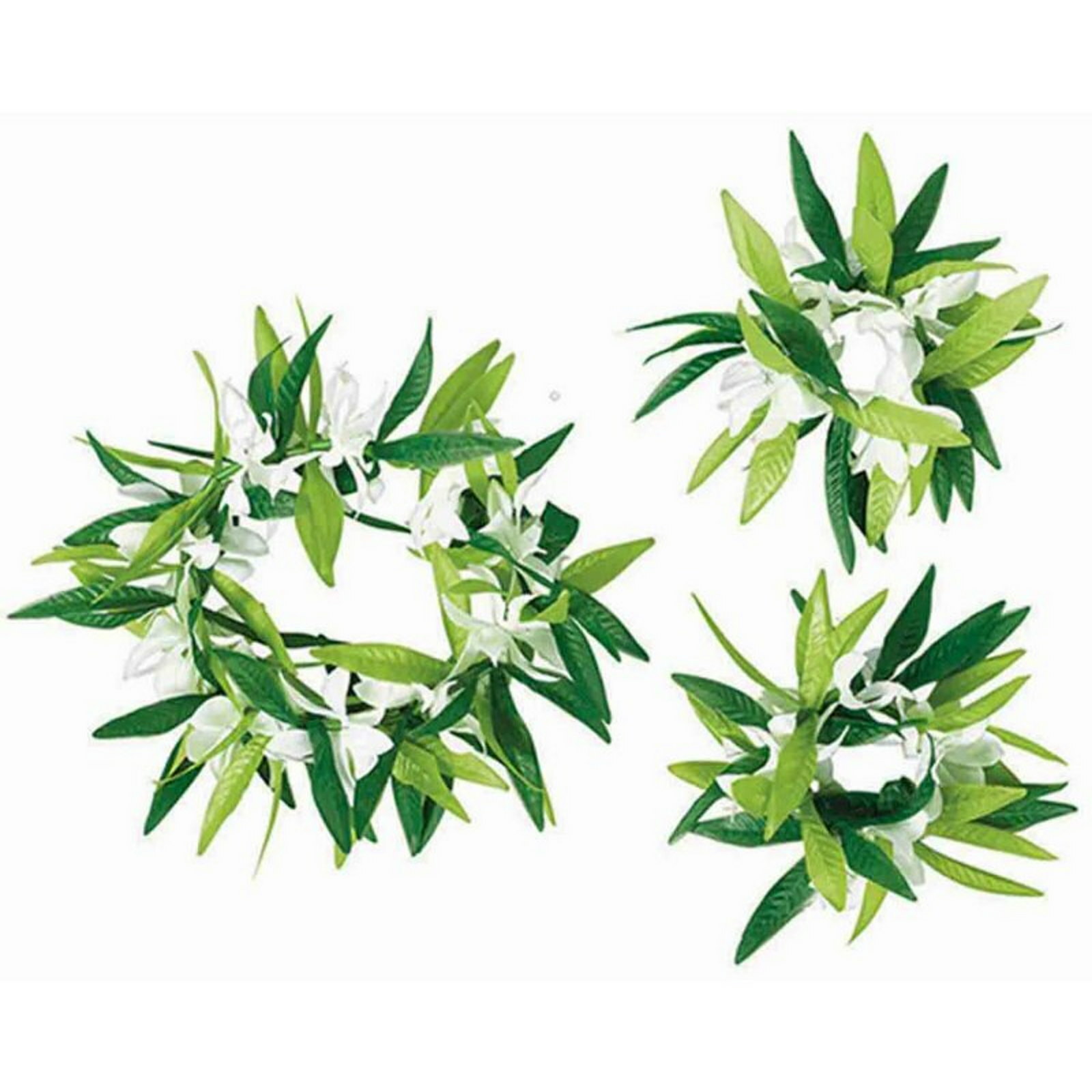 White Flower & Green Leaf Hawaiian Crown & Bracelet Set