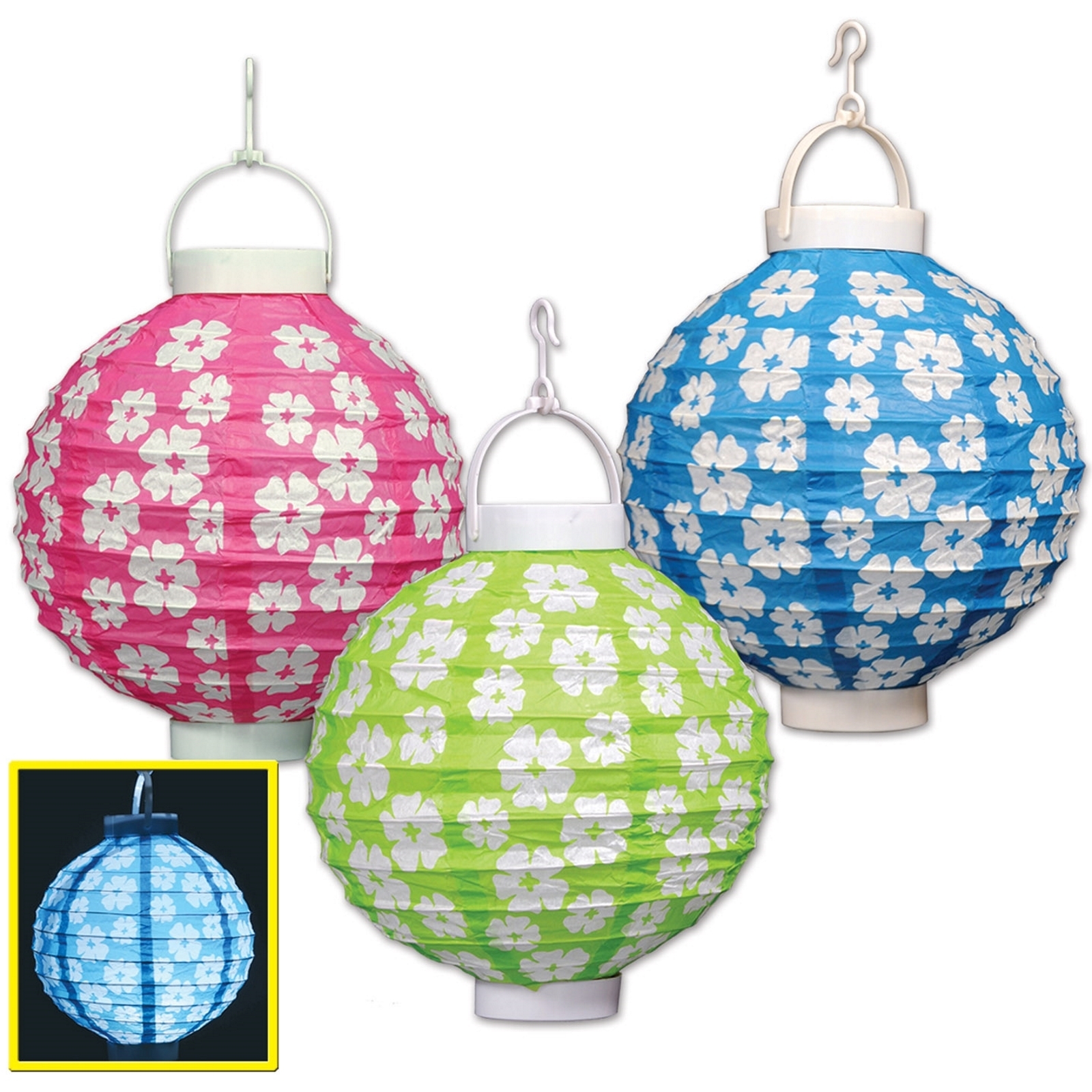 Hibiscus Light Up Paper Lanterns (Pack of 3)