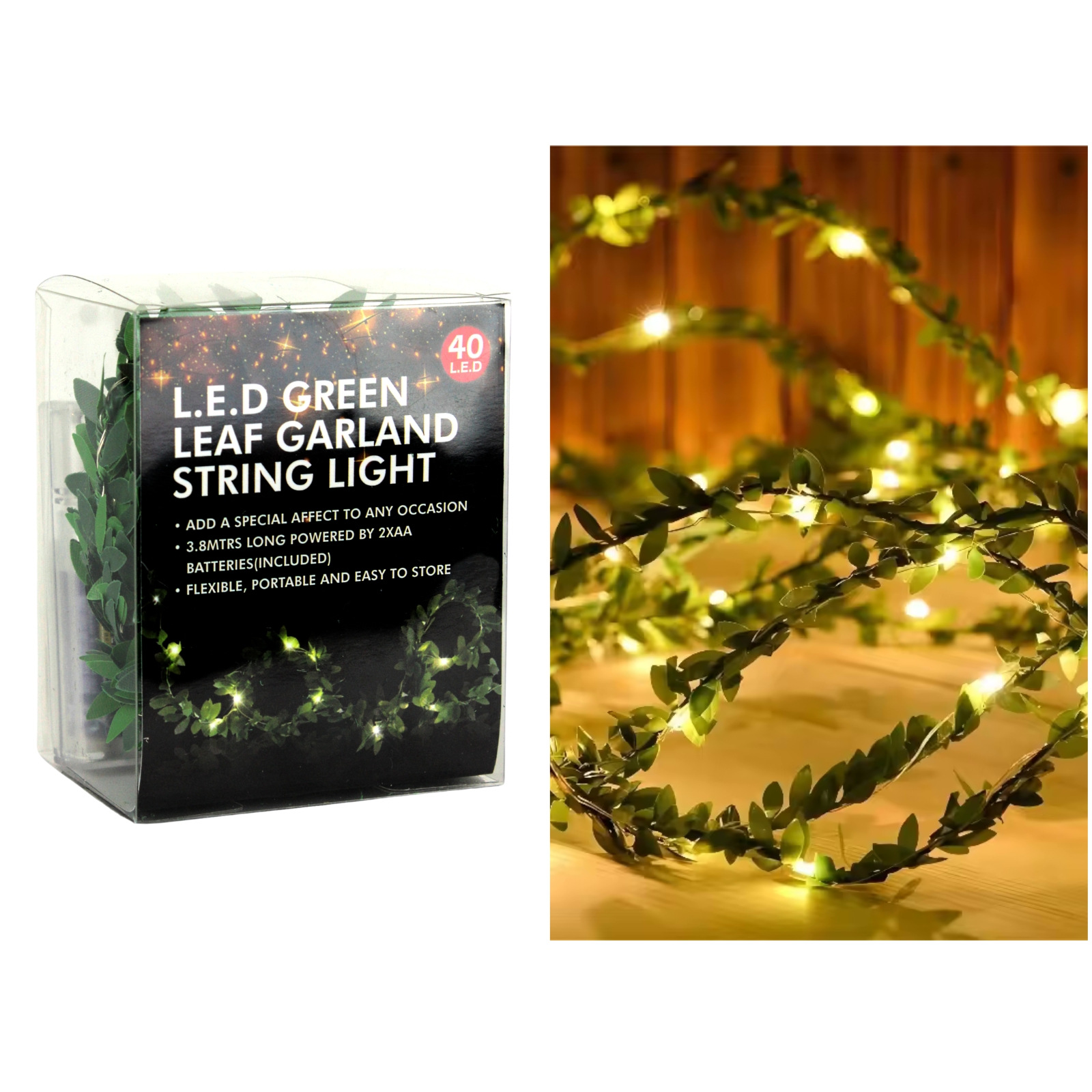 Green Leaf Battery Operated LED String Lights  
