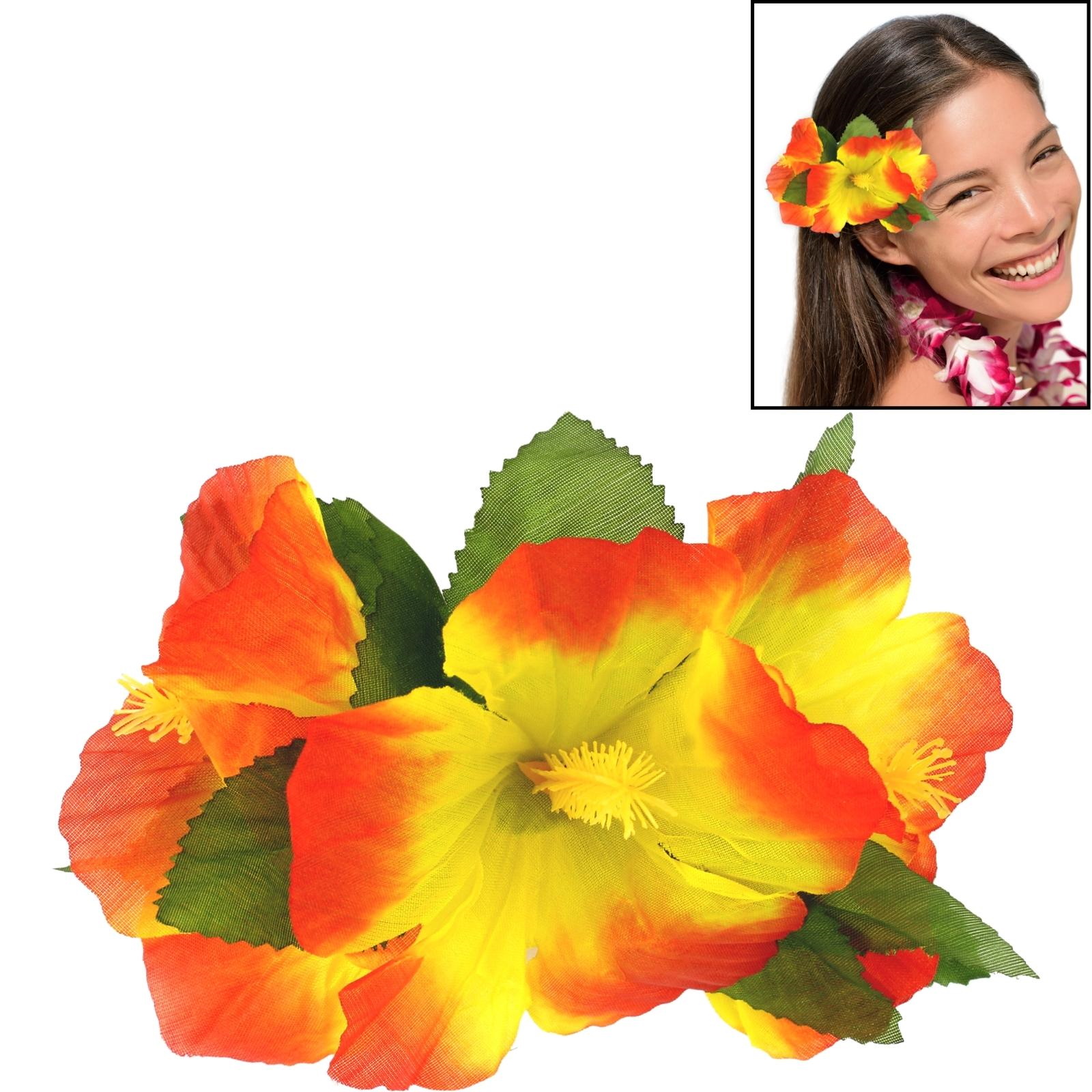 Red & Yellow Hibiscus Flower Hair Clip