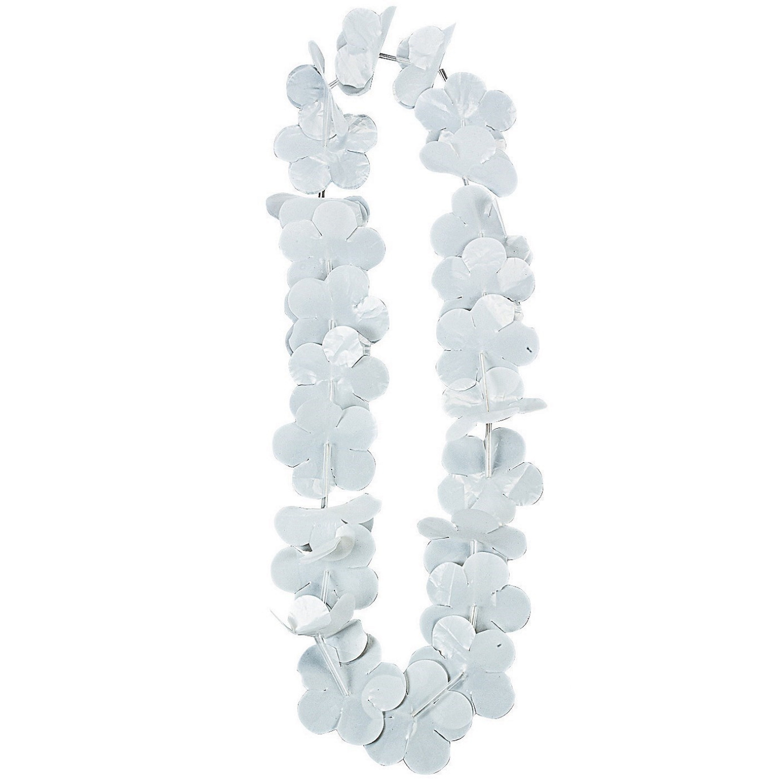 White Plastic Hawaiian Flower Leis (Pack of 12)