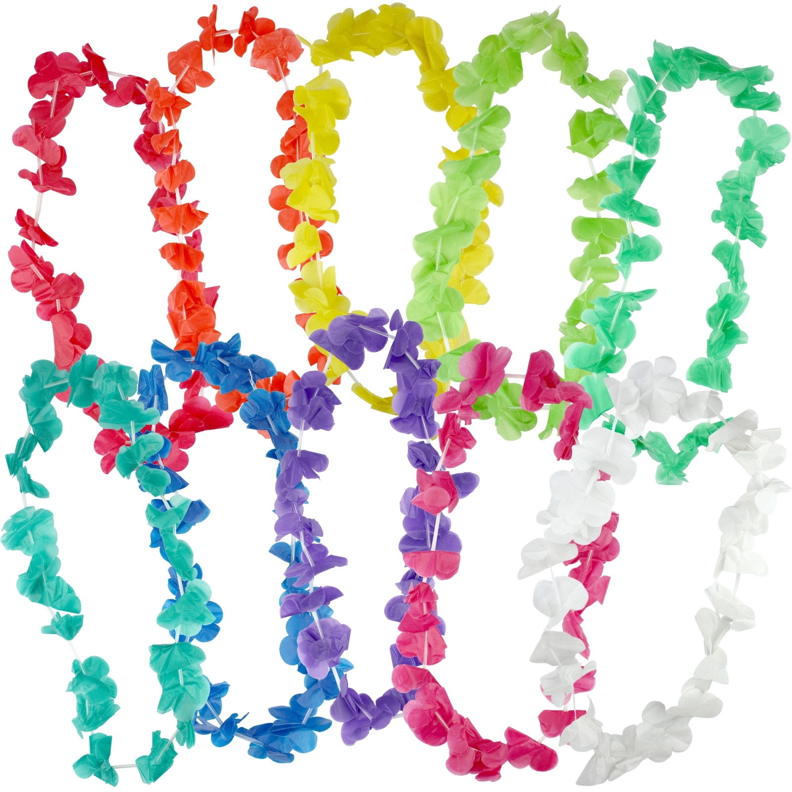 Assorted Coloured Flower Leis (Bulk Pack of 100)