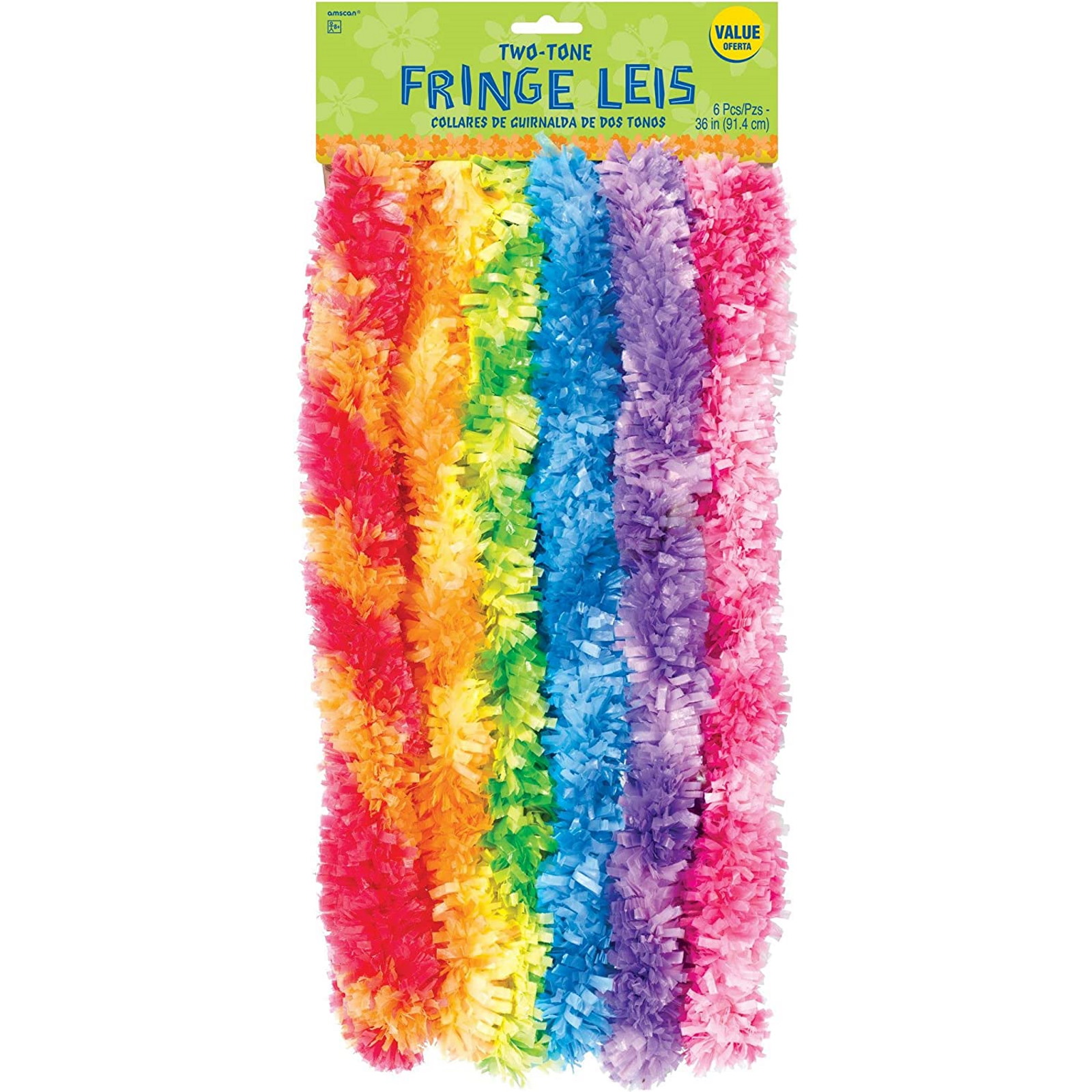 Hawaiian Two Tone Rainbow Fringed Leis (Pack of 6)
