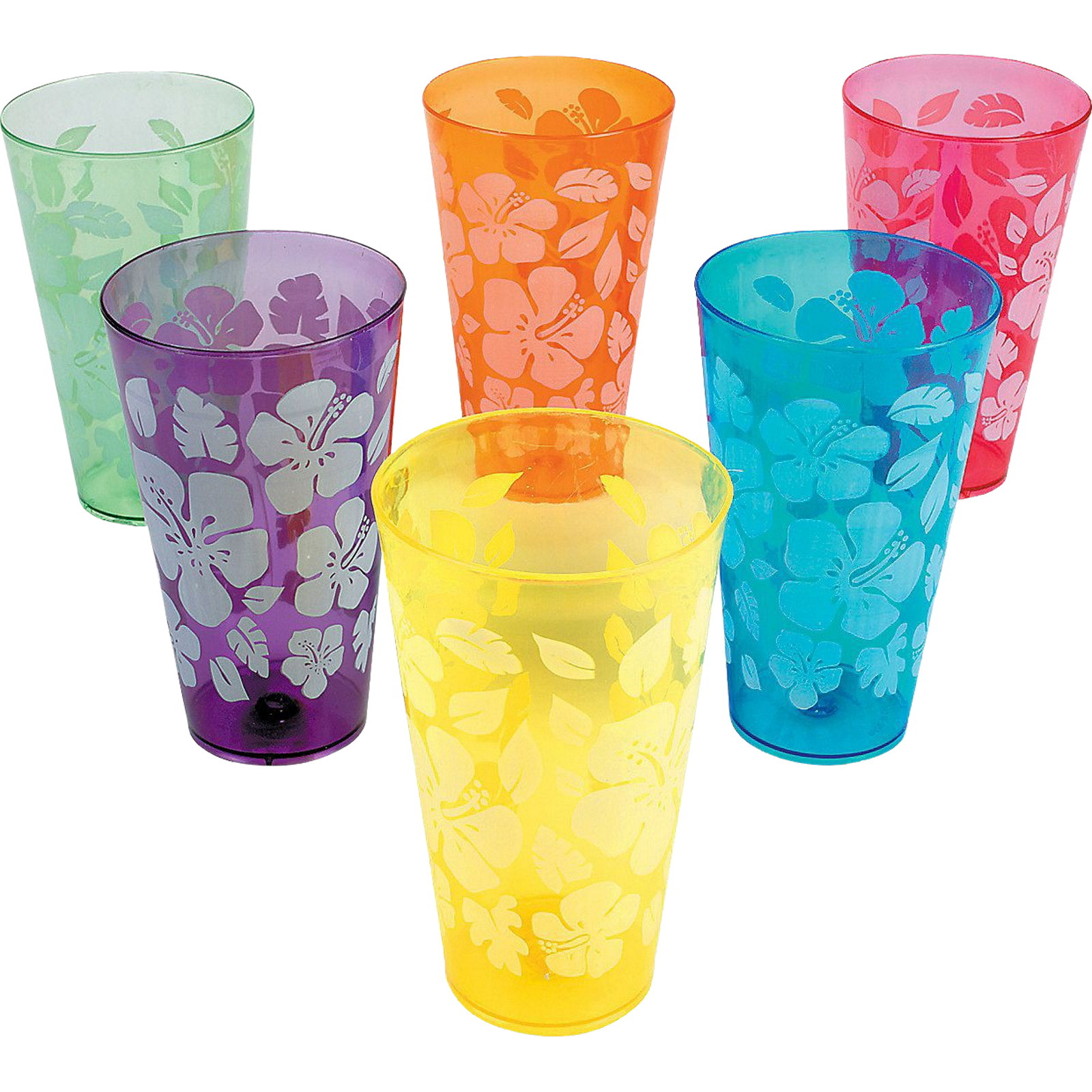 Coloured Plastic Hibiscus Cups (Pack of 12)