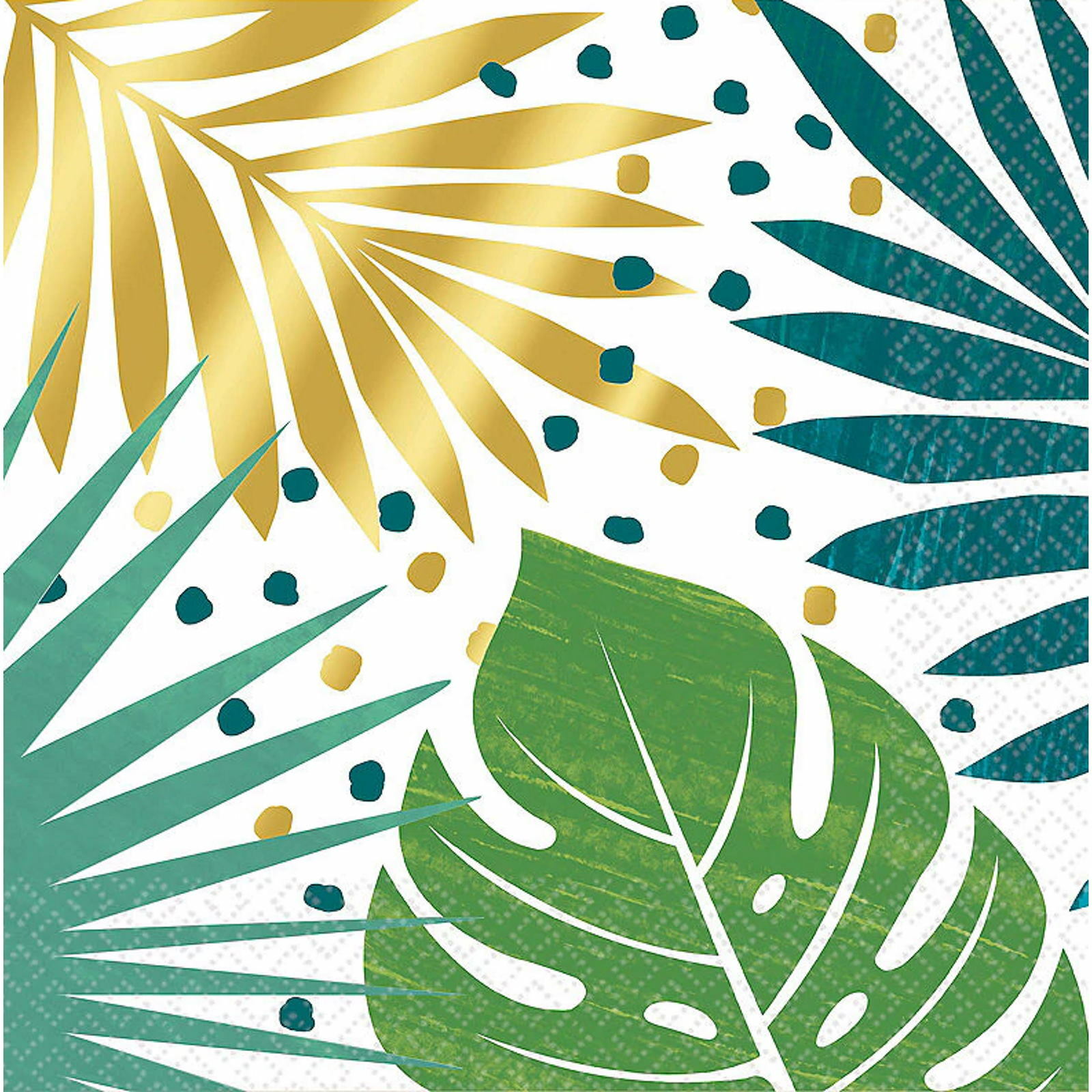 Key West Green & Gold Leaf Large Paper Napkins / Serviettes (Pack of 16)