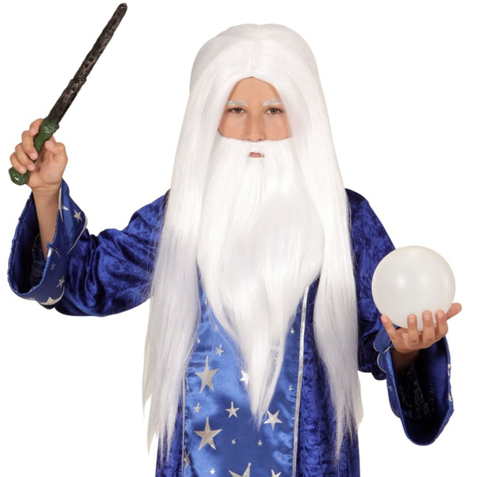 Kids White Wizard Wig and Beard Set