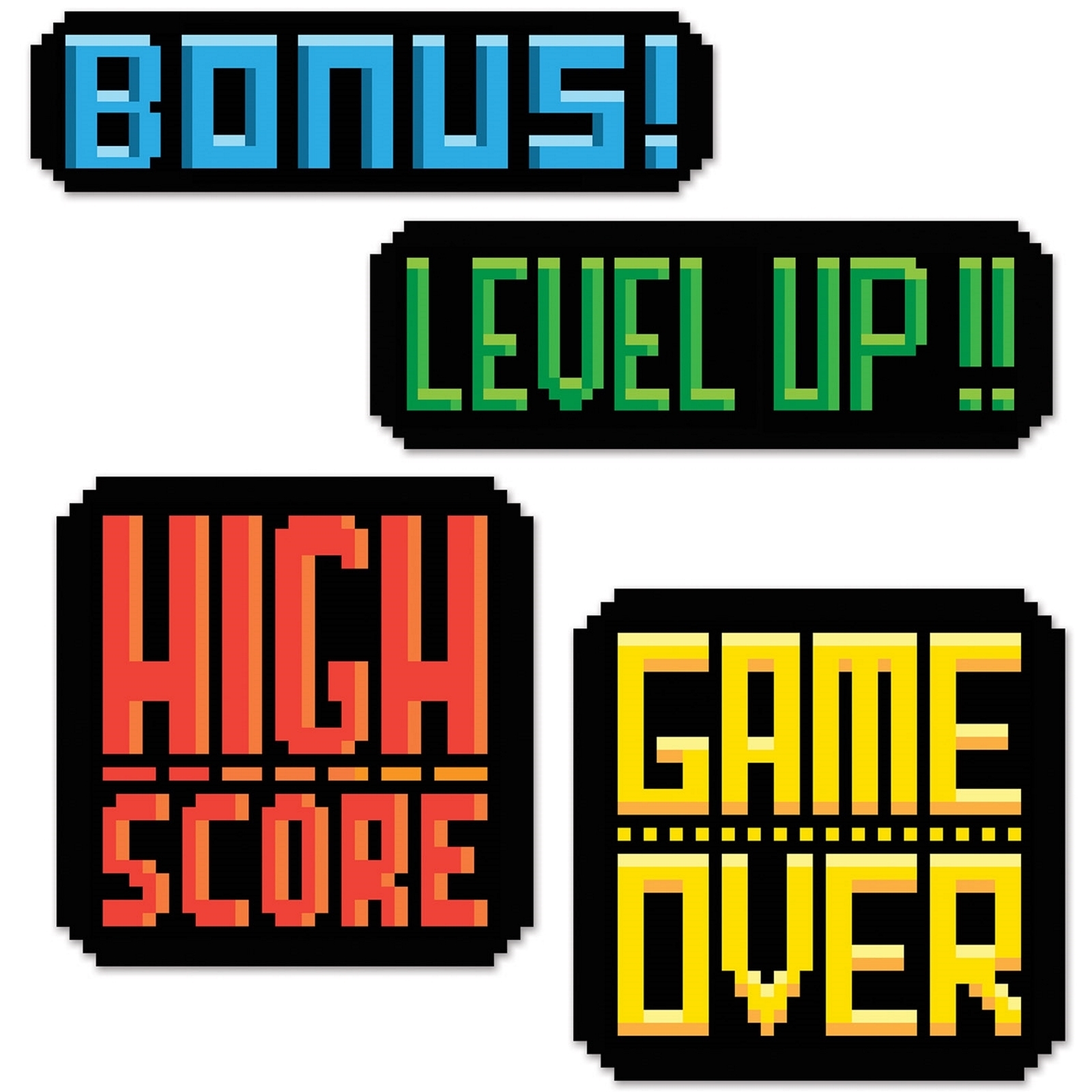 8-bit Action Sign Cutout Decorations (Pack of 4)