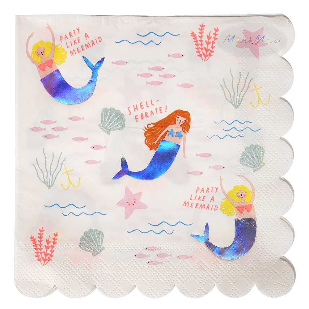 Meri Meri Lets Be Mermaids Large Napkins / Serviettes (Pack of 16)