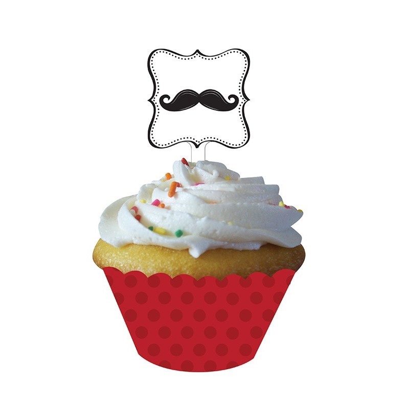 Moustache Madness Cupcake Wrappers and Toppers (Set of 12)