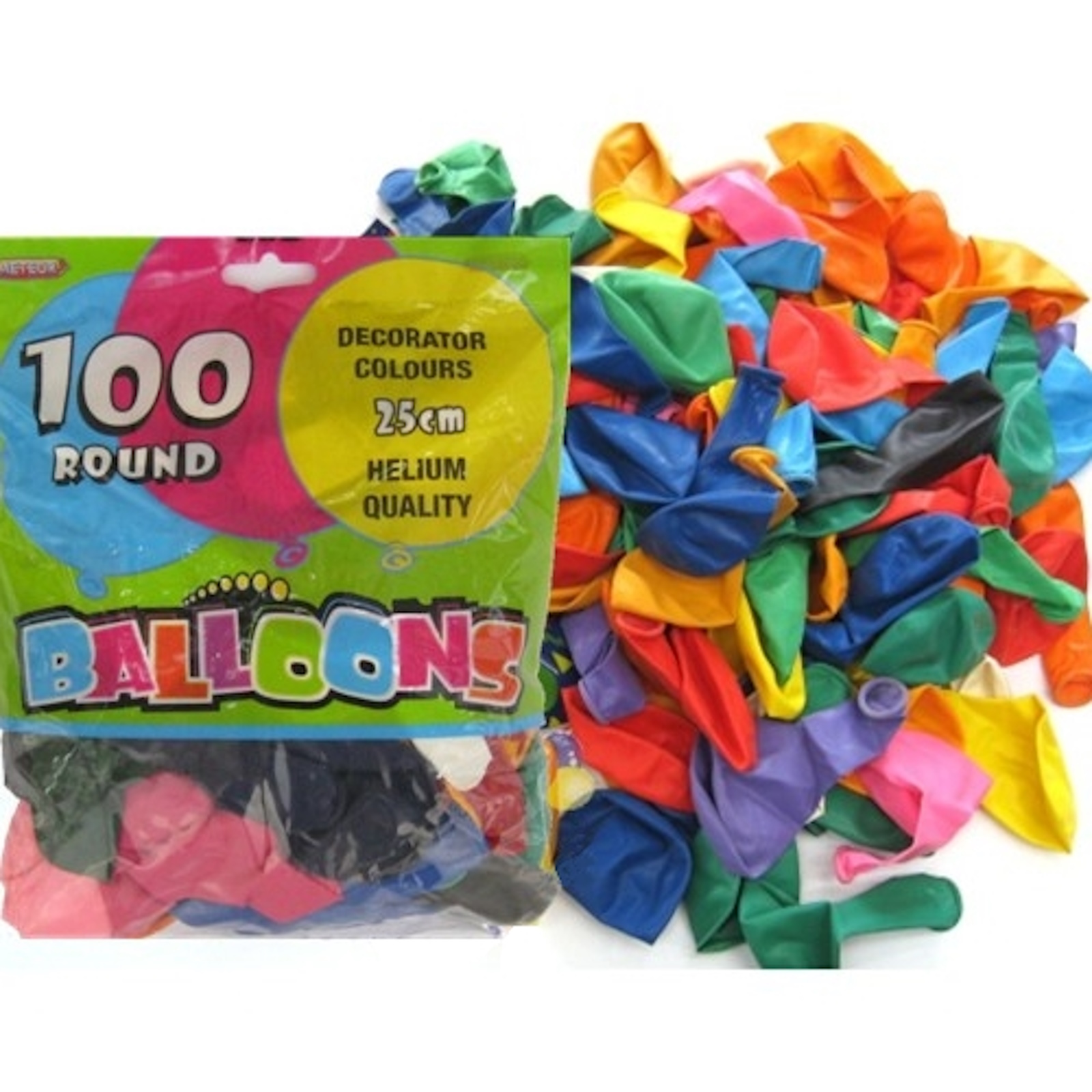 Assorted Colours Round 25cm Balloons (Bulk Pack of 100)