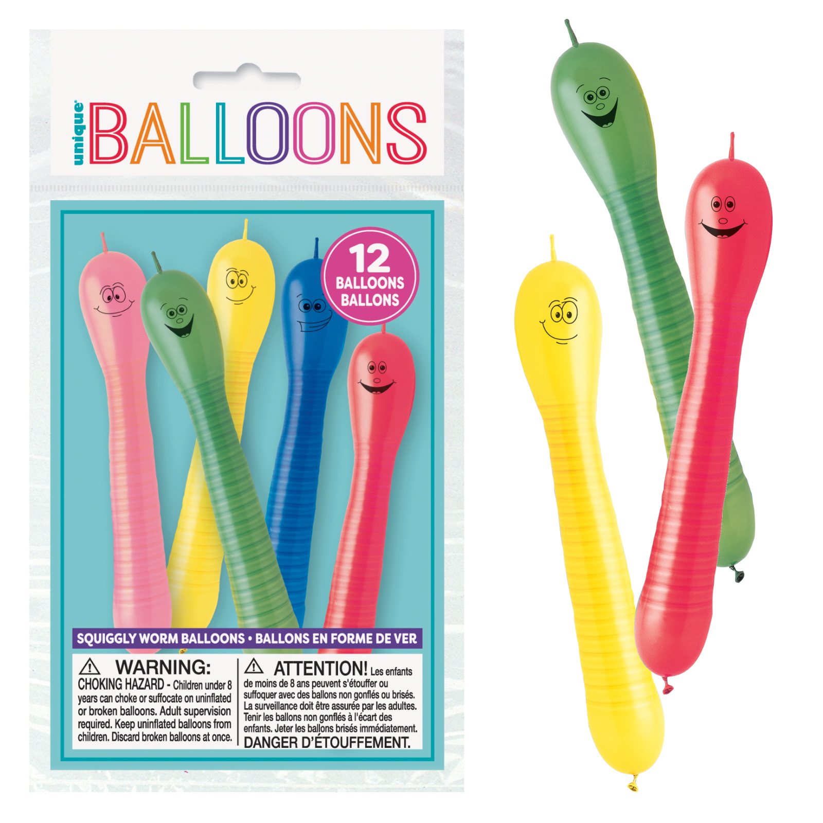 Squiggly Worm Balloons Assorted Colours (Pack of 12)