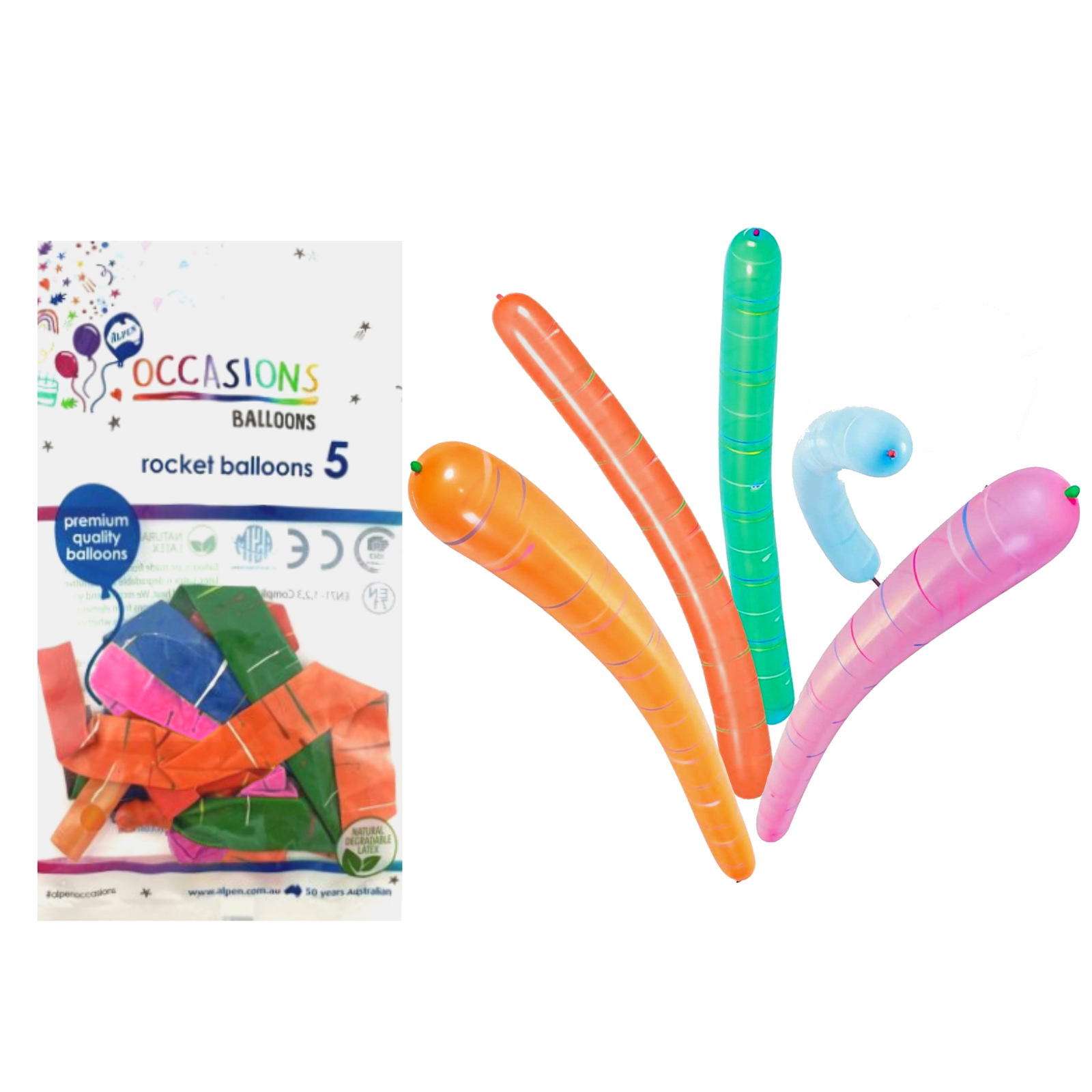Coloured Rocket Balloons (Pack of 5) 
