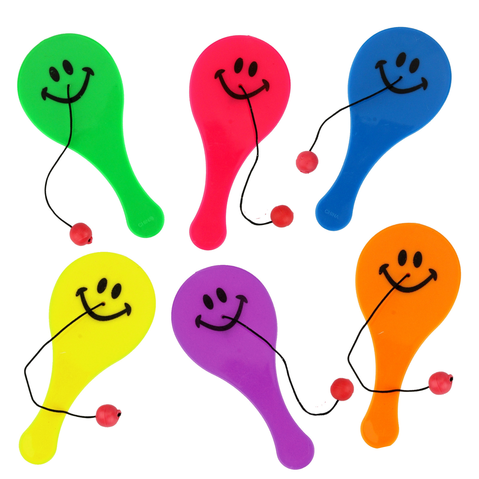 Smiley Face Paddleball Toys (Pack 12)