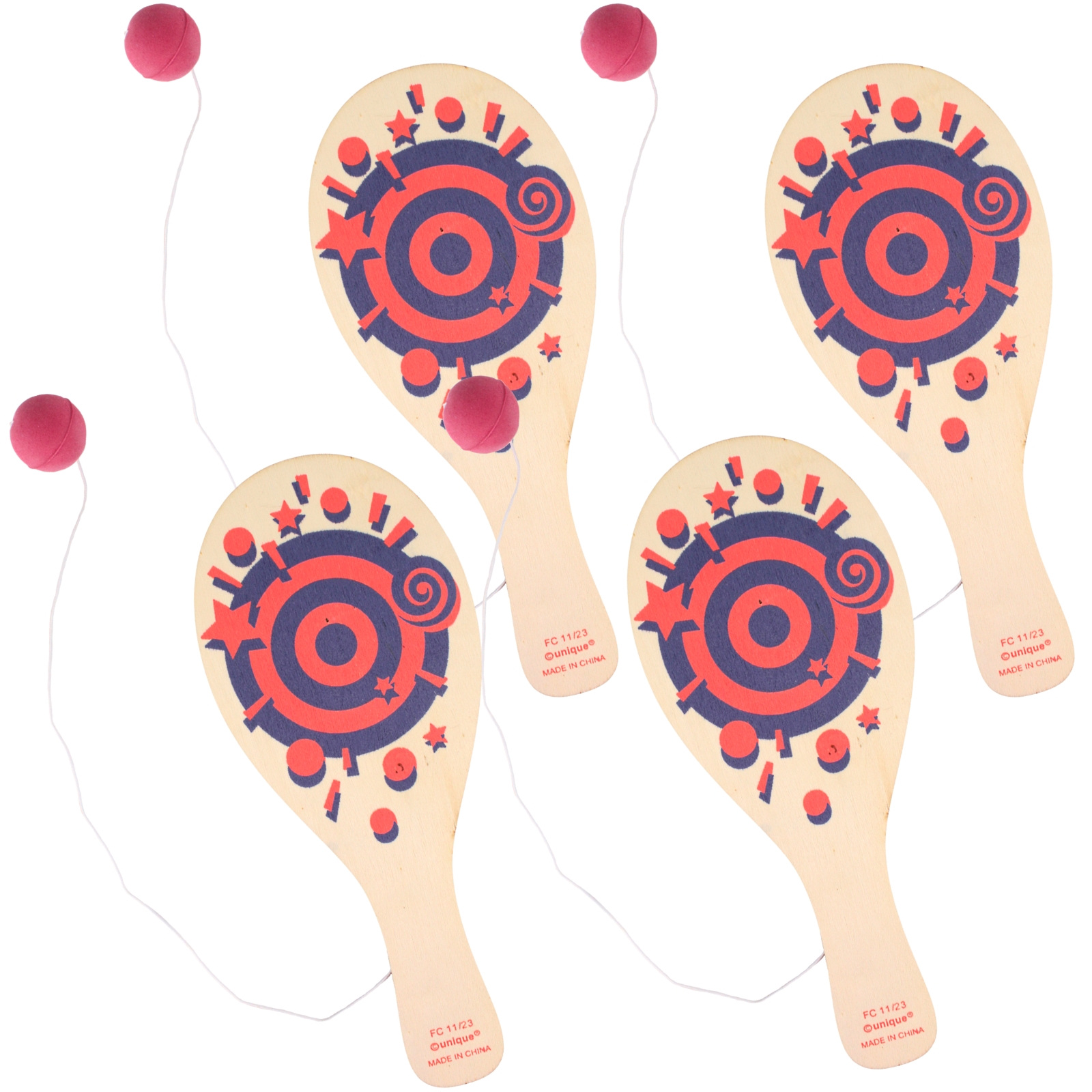 Colourful Wooden Paddleball Toys (Pack of 4)