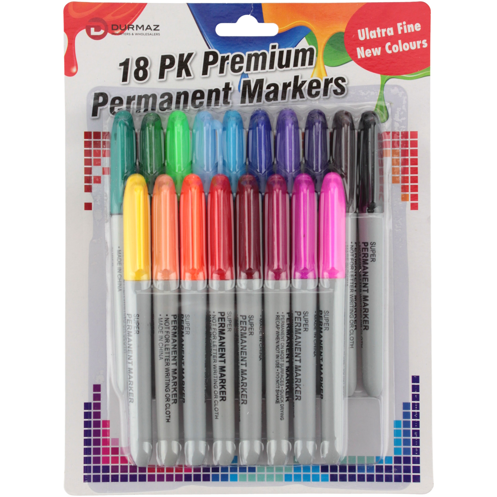 Coloured Fine Line Permanent Markers (Pack of 18)