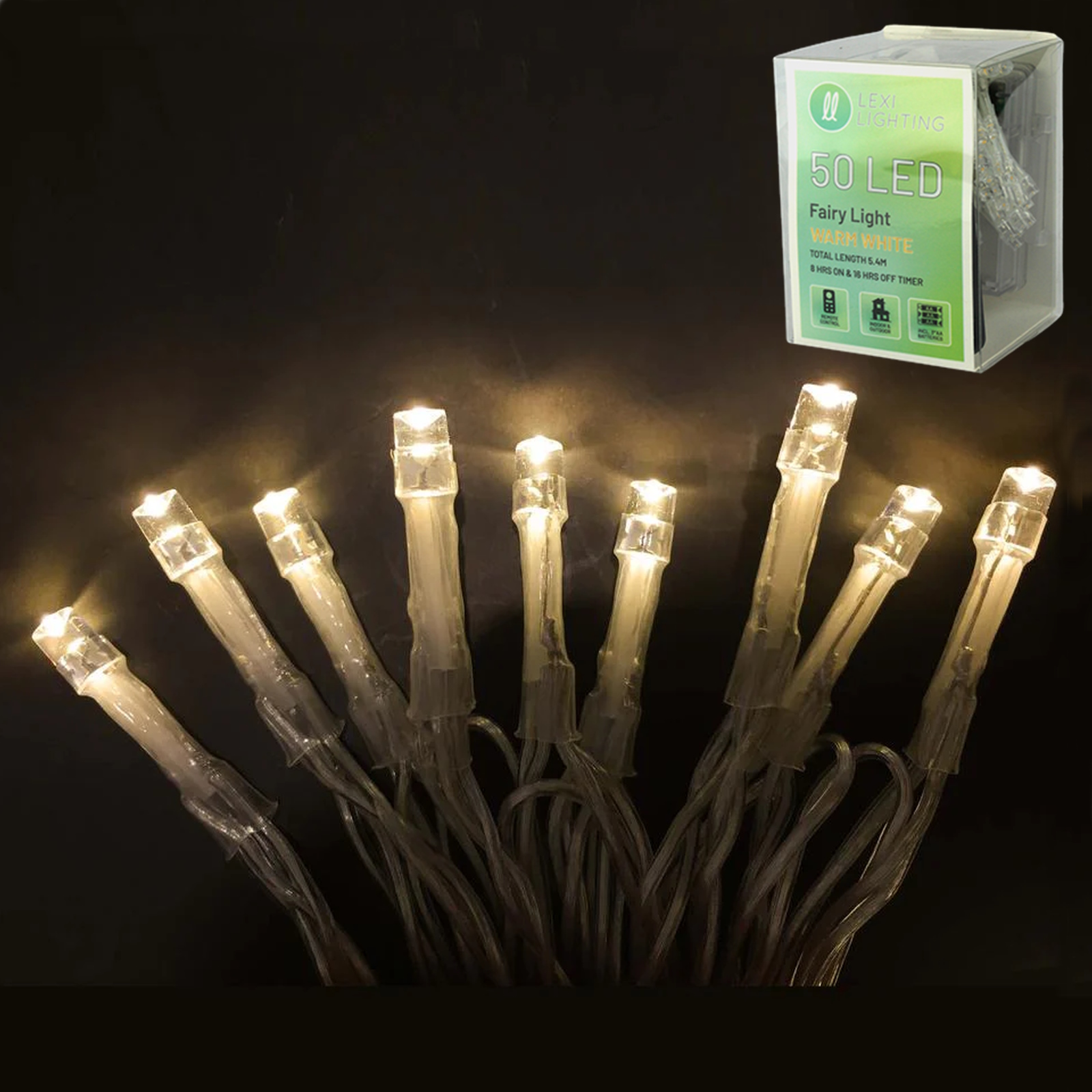 50 Warm White Battery Operated LED Fairy Lights with Remote Control 4.9m 