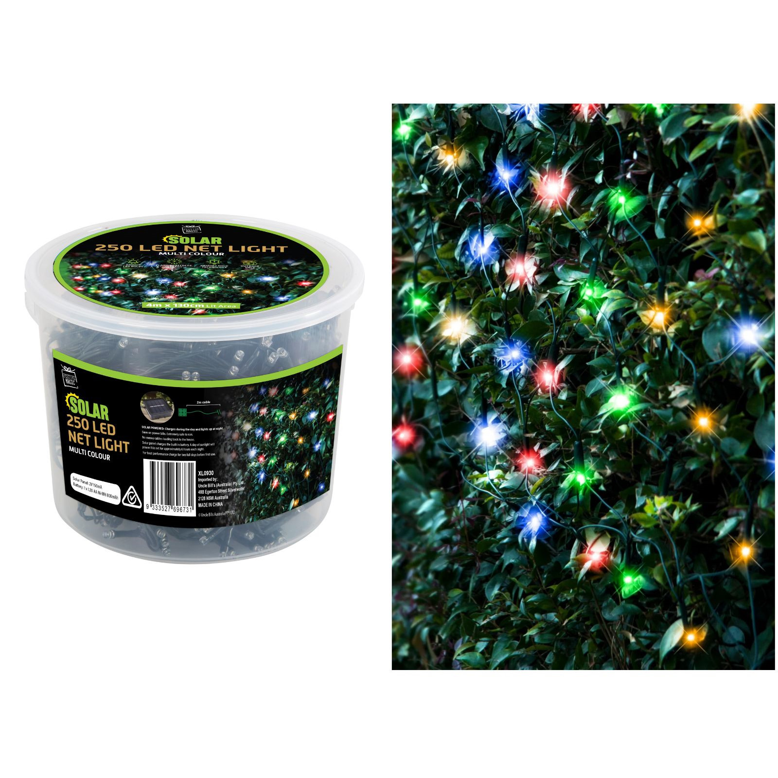 250 Multicolour LED Solar Net Light 4m x 1.3m