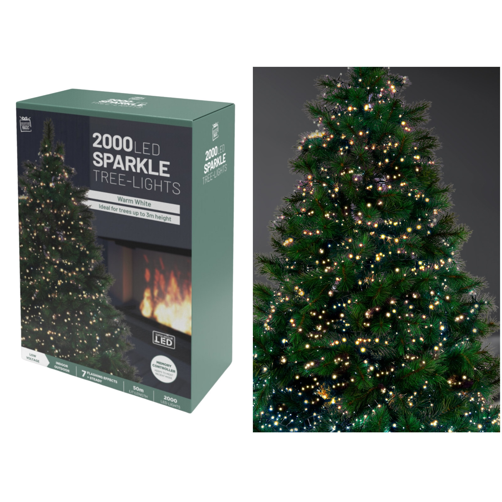 2000 Warm White LED Sparkle Tree Lights 50m 