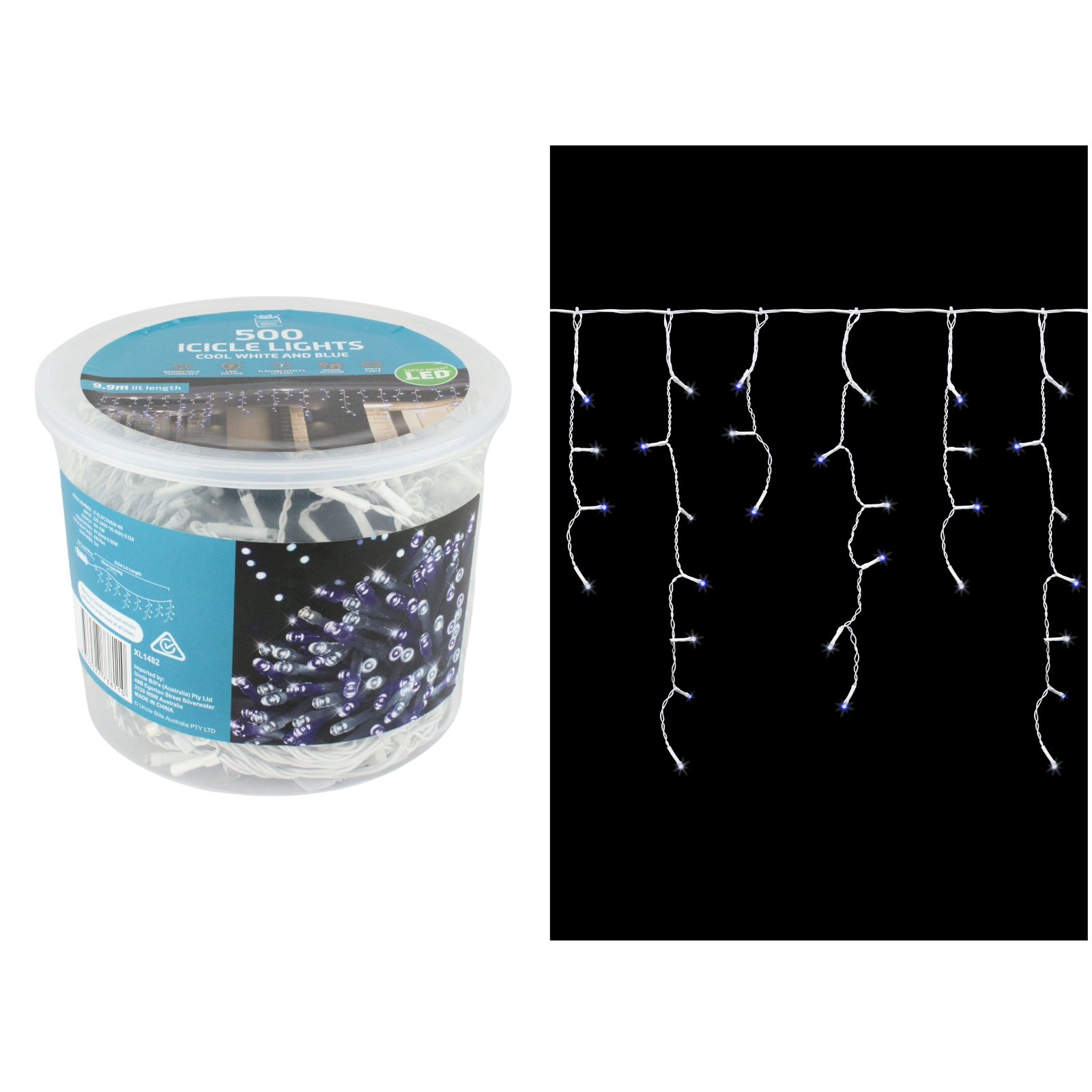 500 Cool White and Blue LED Icicle Lights 9.9m 