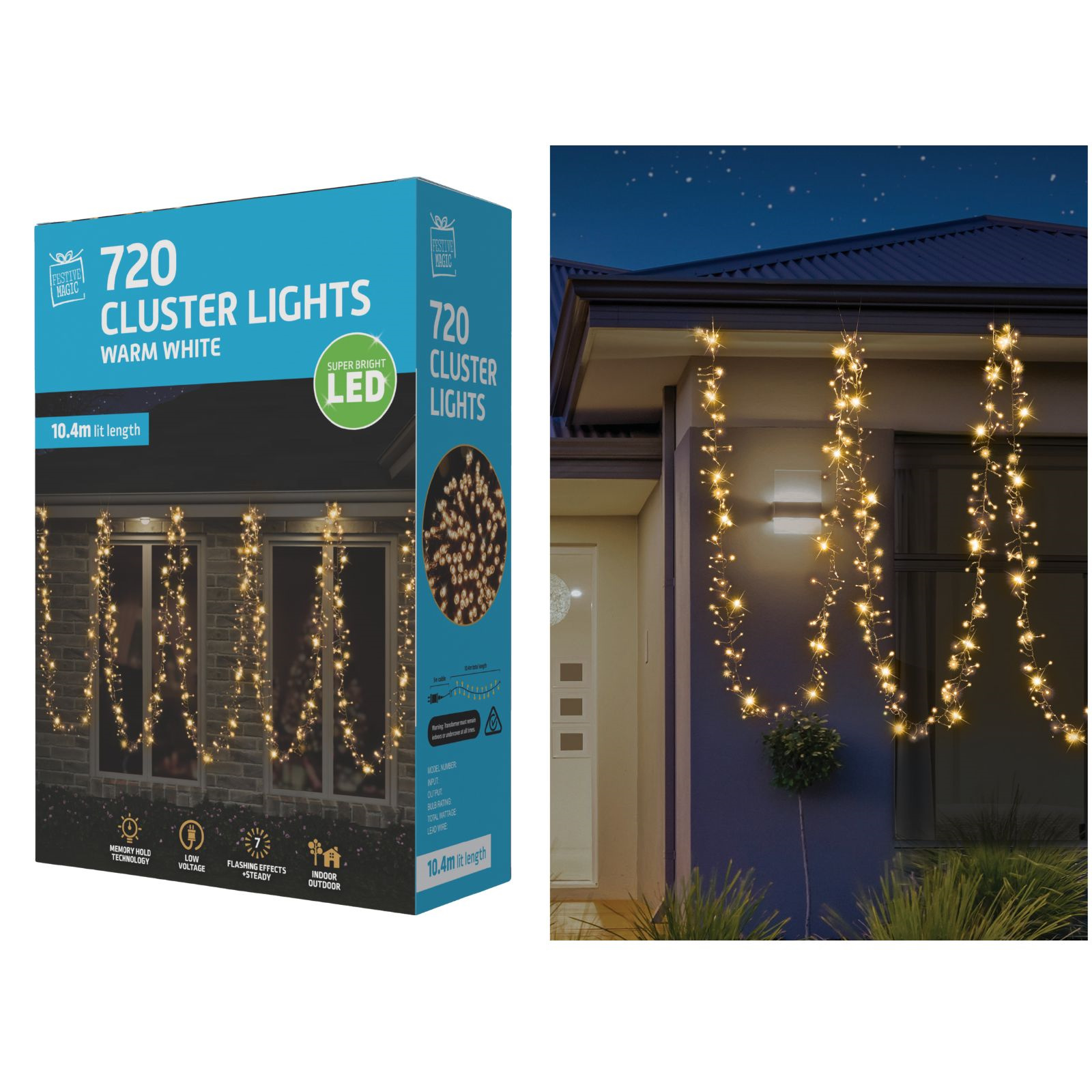 720 Warm White LED Cluster Fairy Lights 10.4m