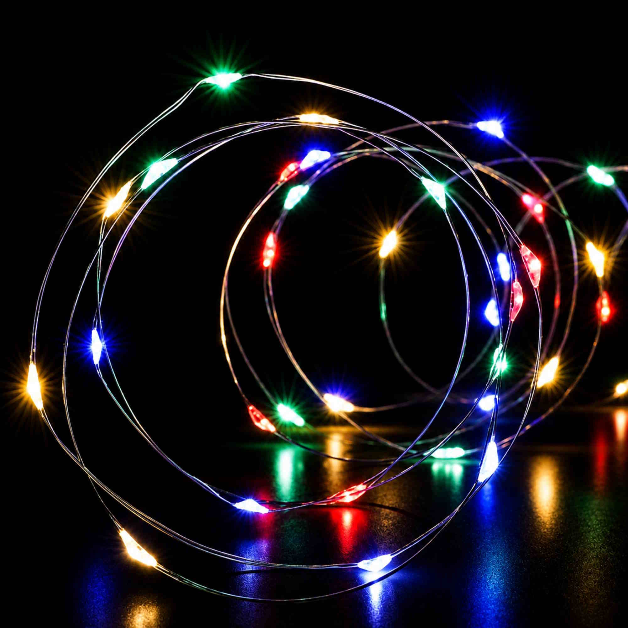 100 Multicolour Battery Operated LED Silver Wire String Lights 4.95m
