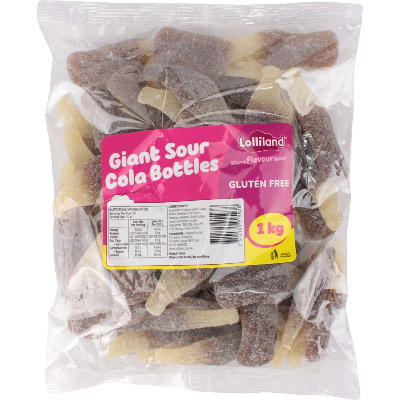 Giant Sour Cola Bottles (1kg Bag)