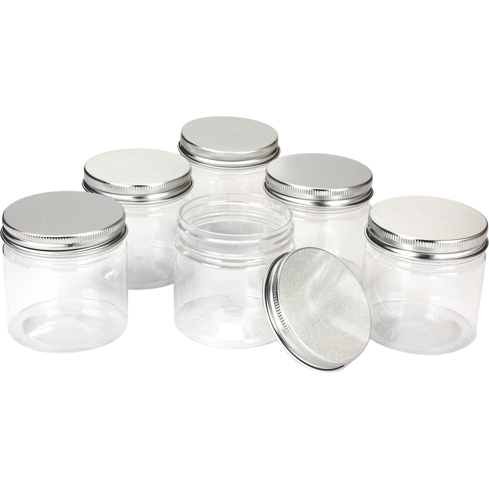 Clear Plastic Screw Top Jars With Silver Lids 140ml (Pack of 6)