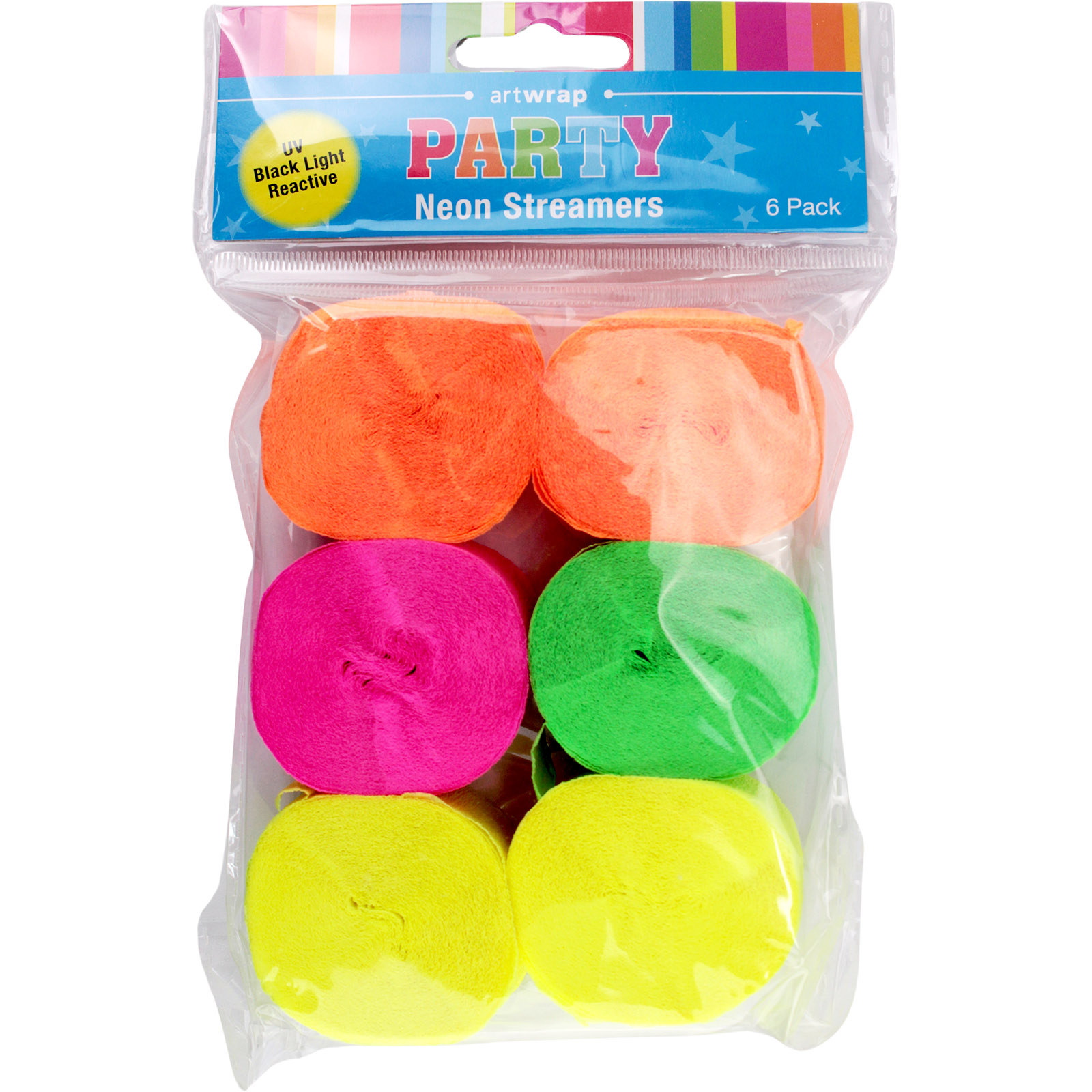 Neon UV Party Crepe Paper Streamers (Pack of 6) 