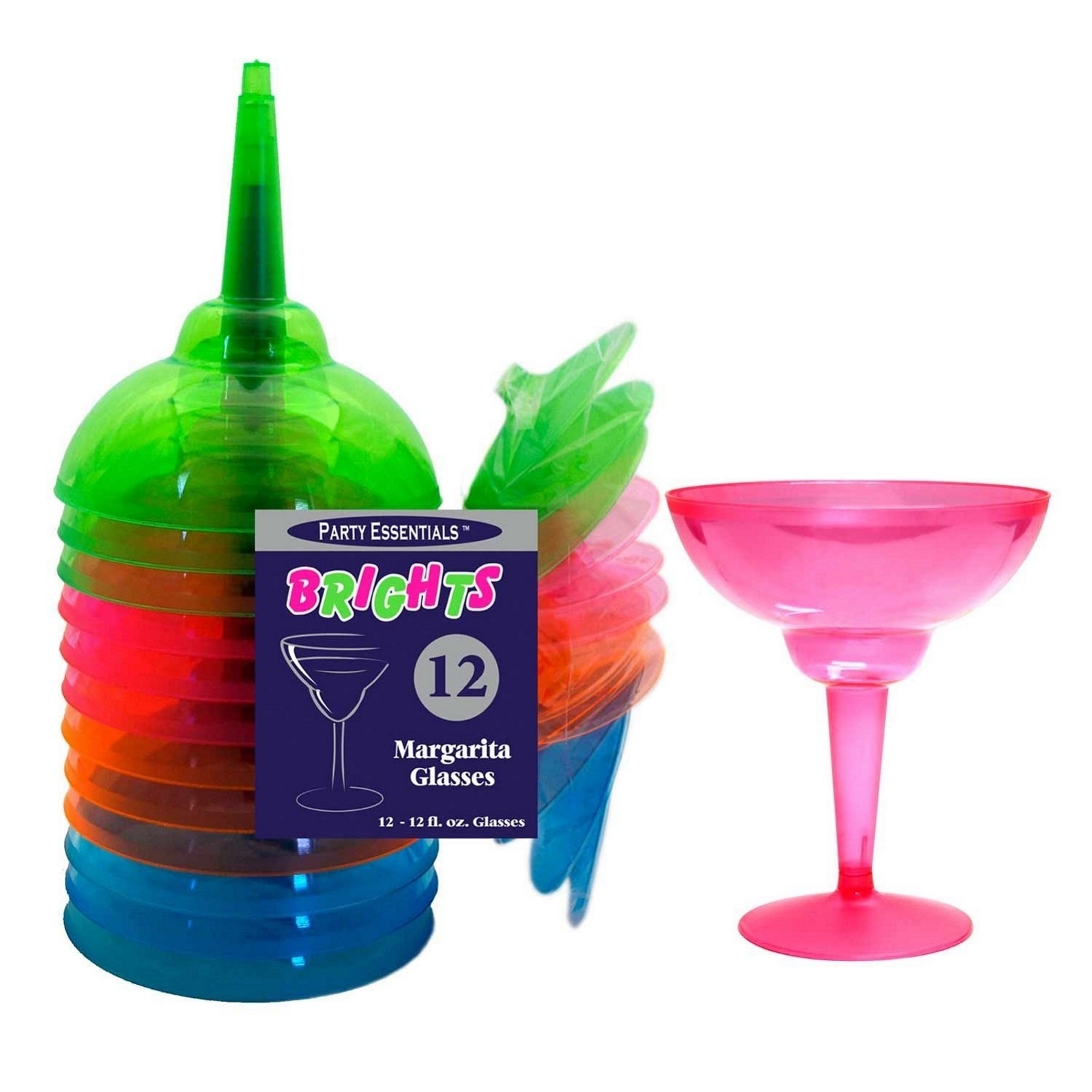 Neon Coloured Plastic Margarita Glasses 355ml (Pack of 12)