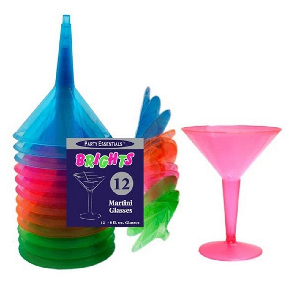 Neon Coloured Plastic Martini Glasses 237ml (Pack of 12)