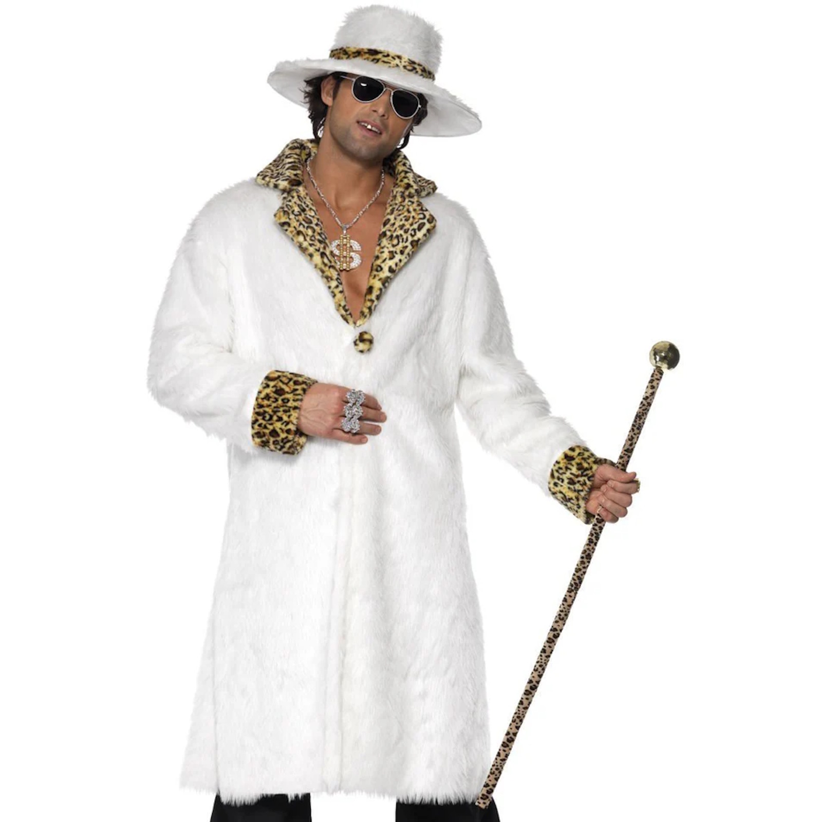 Men's White & Leopard Pimp Costume One Size