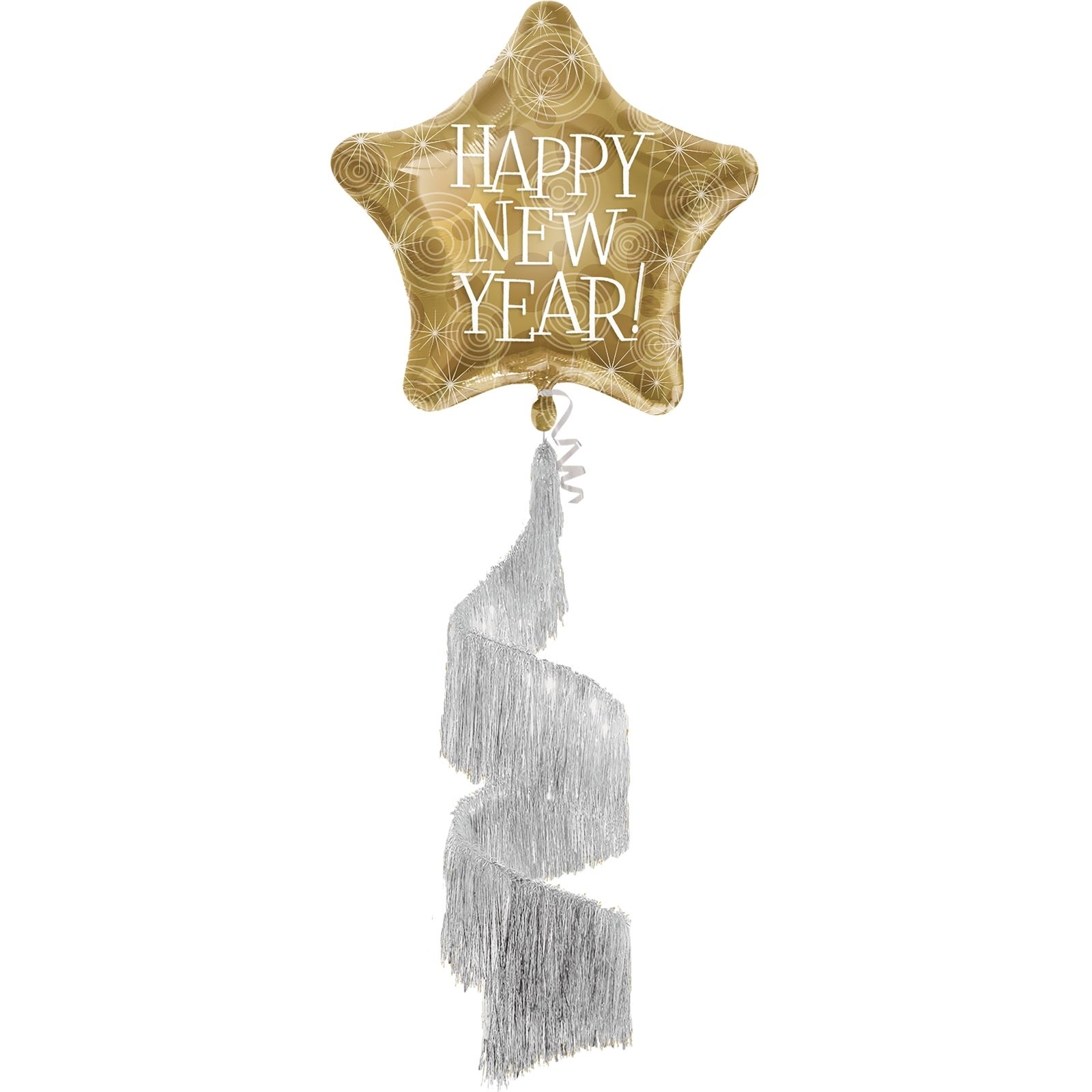 Fringe Tail Happy New Year Jumbo Gold Star Helium Balloon