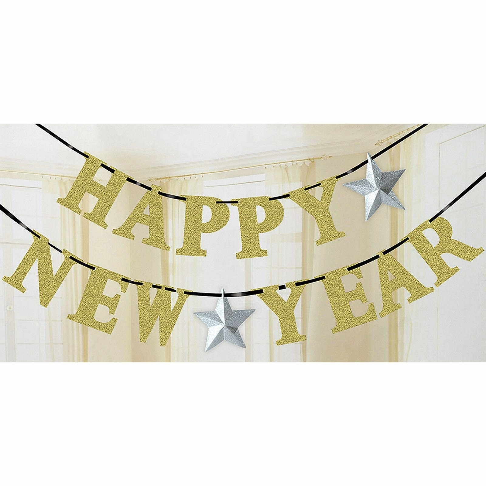 Happy New Year Gold and Silver Glitter Banner