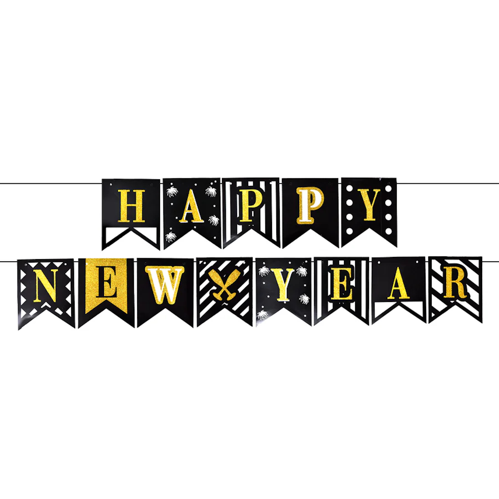 Happy New Year Black Gold & White Pennant Banner 5m