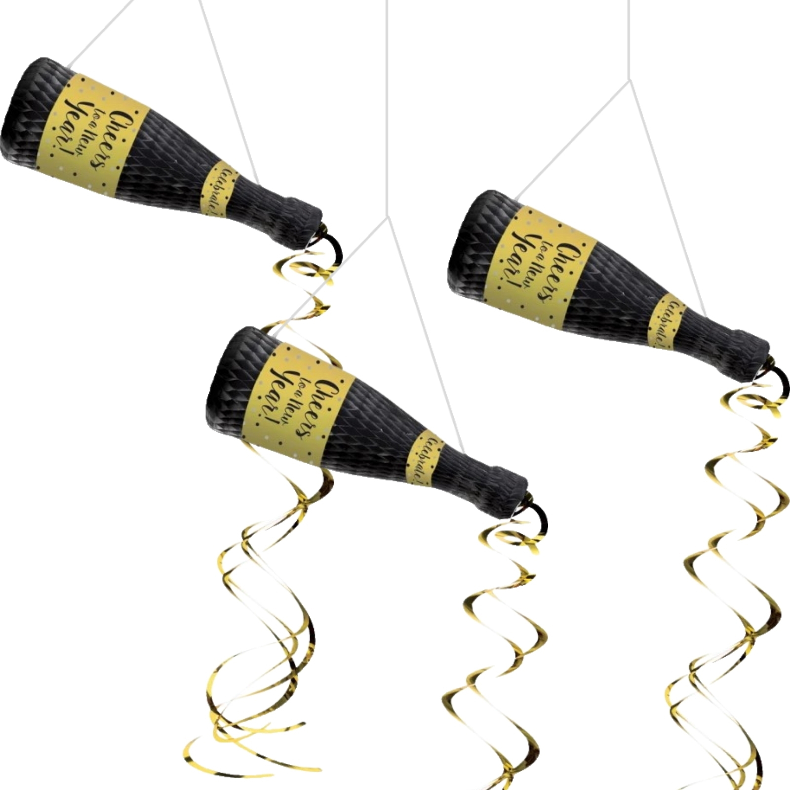 New Year Champagne Bottle Honeycomb Decorations (Pack of 3)