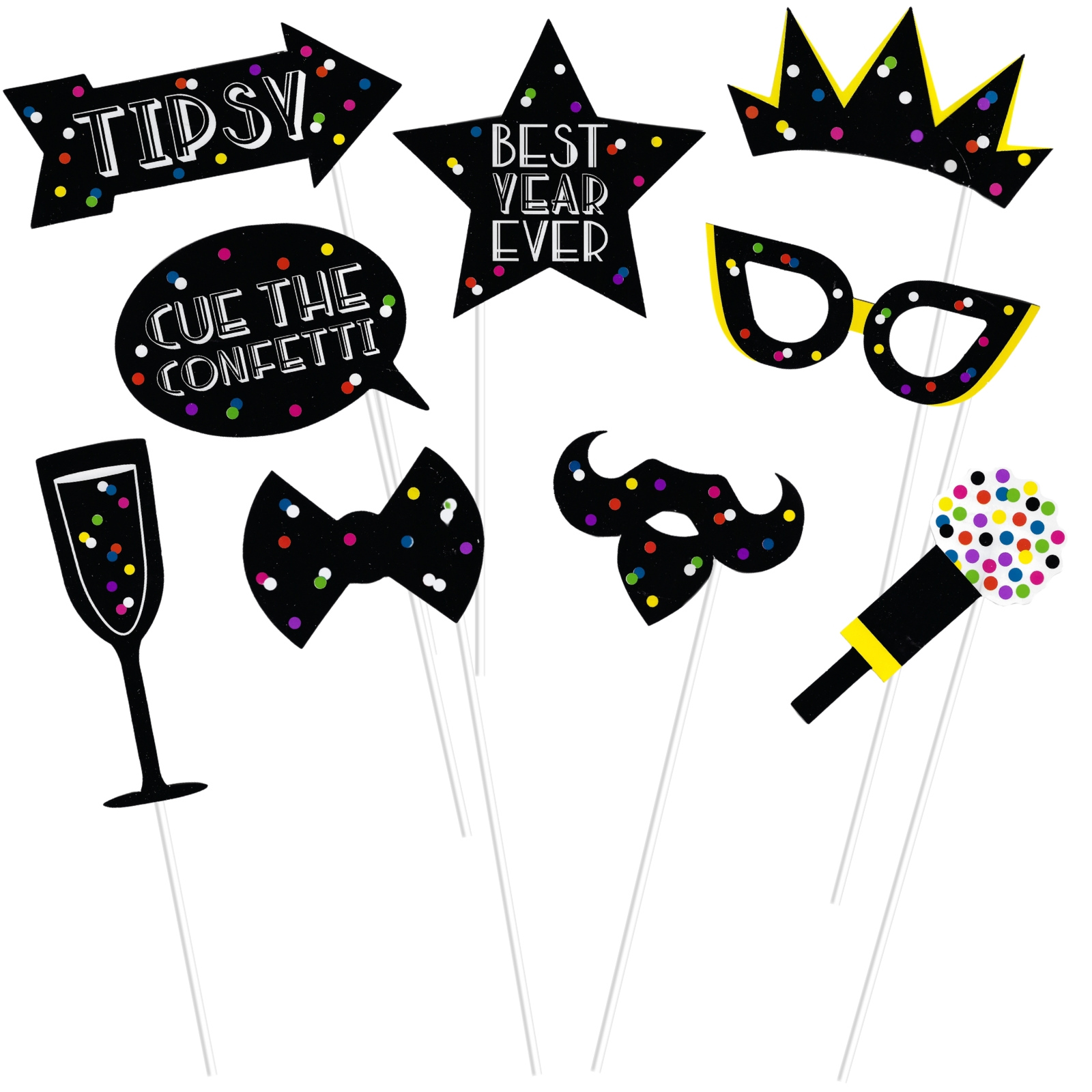 Neon Dots New Year Photo Booth Props (Pack of 10)